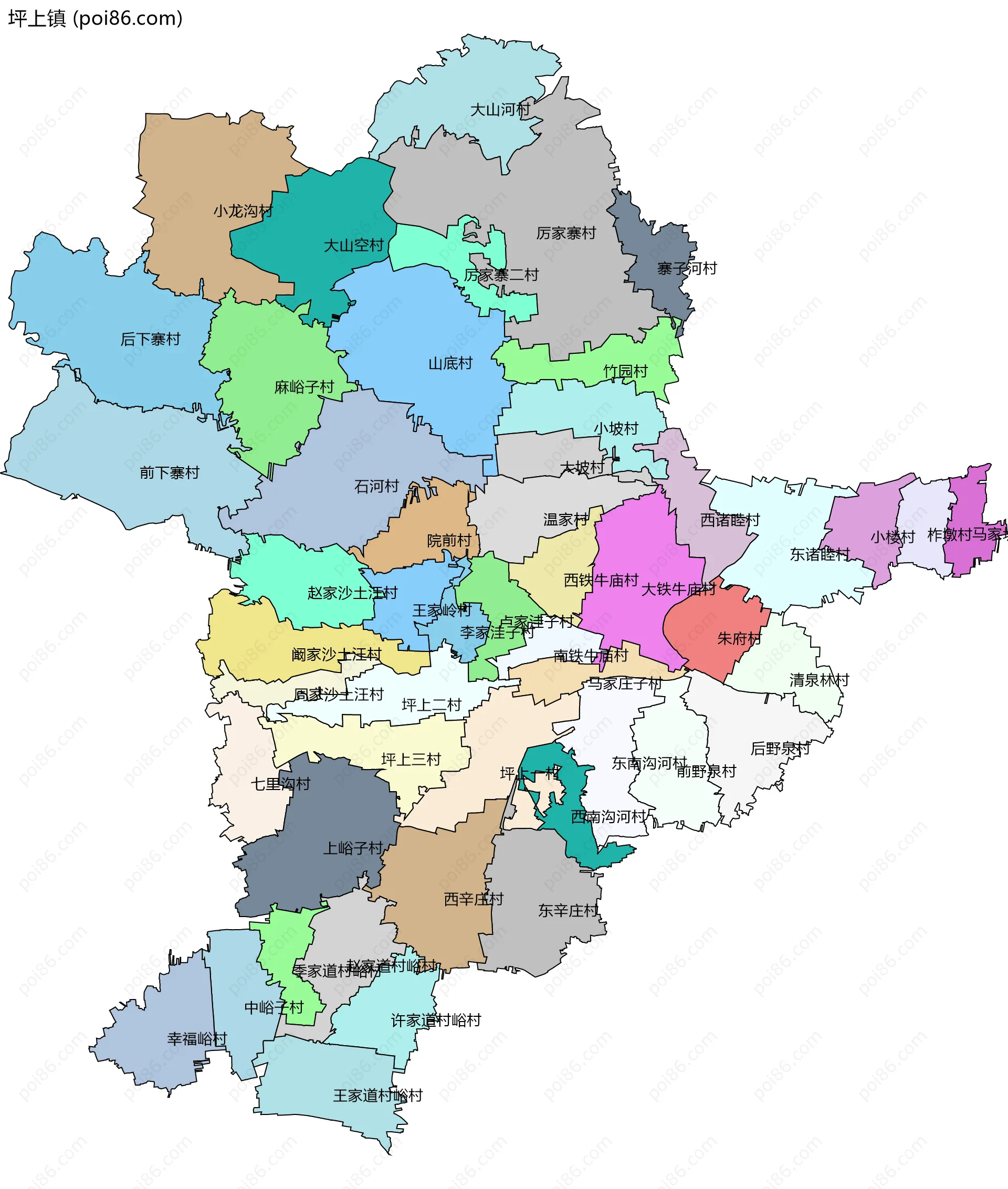 坪上镇边界地图(五级行政区划)