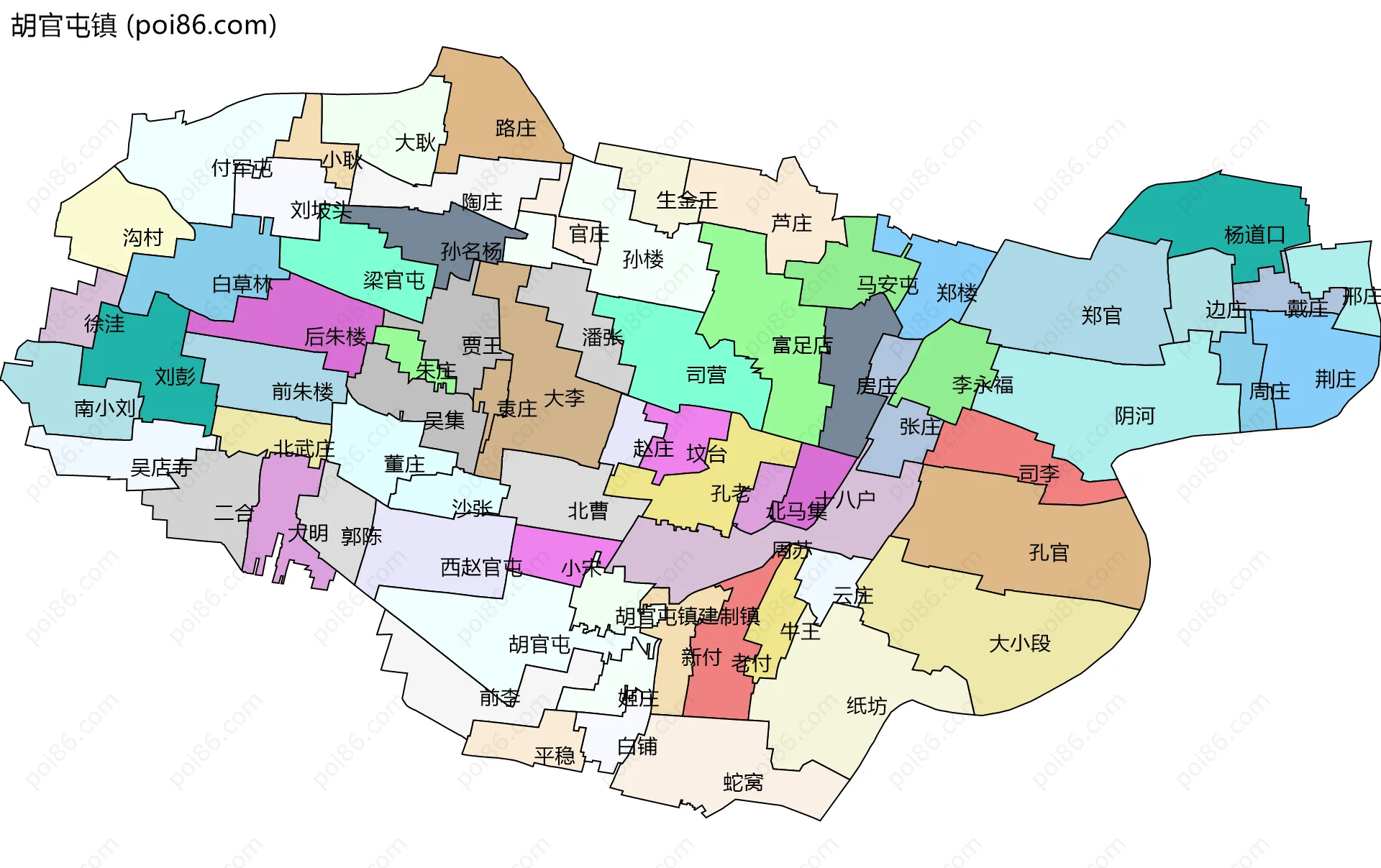 胡官屯镇边界地图(五级行政区划)