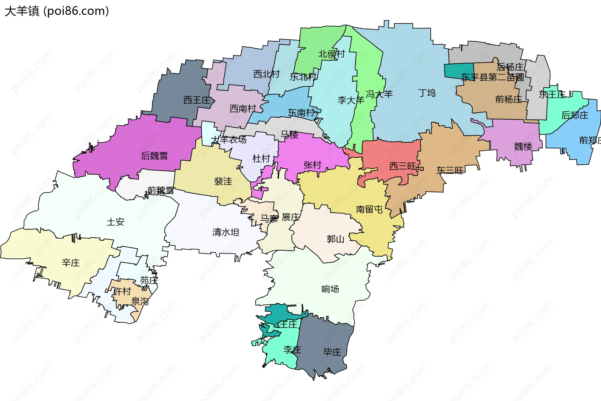 大羊镇边界地图(五级行政区划)