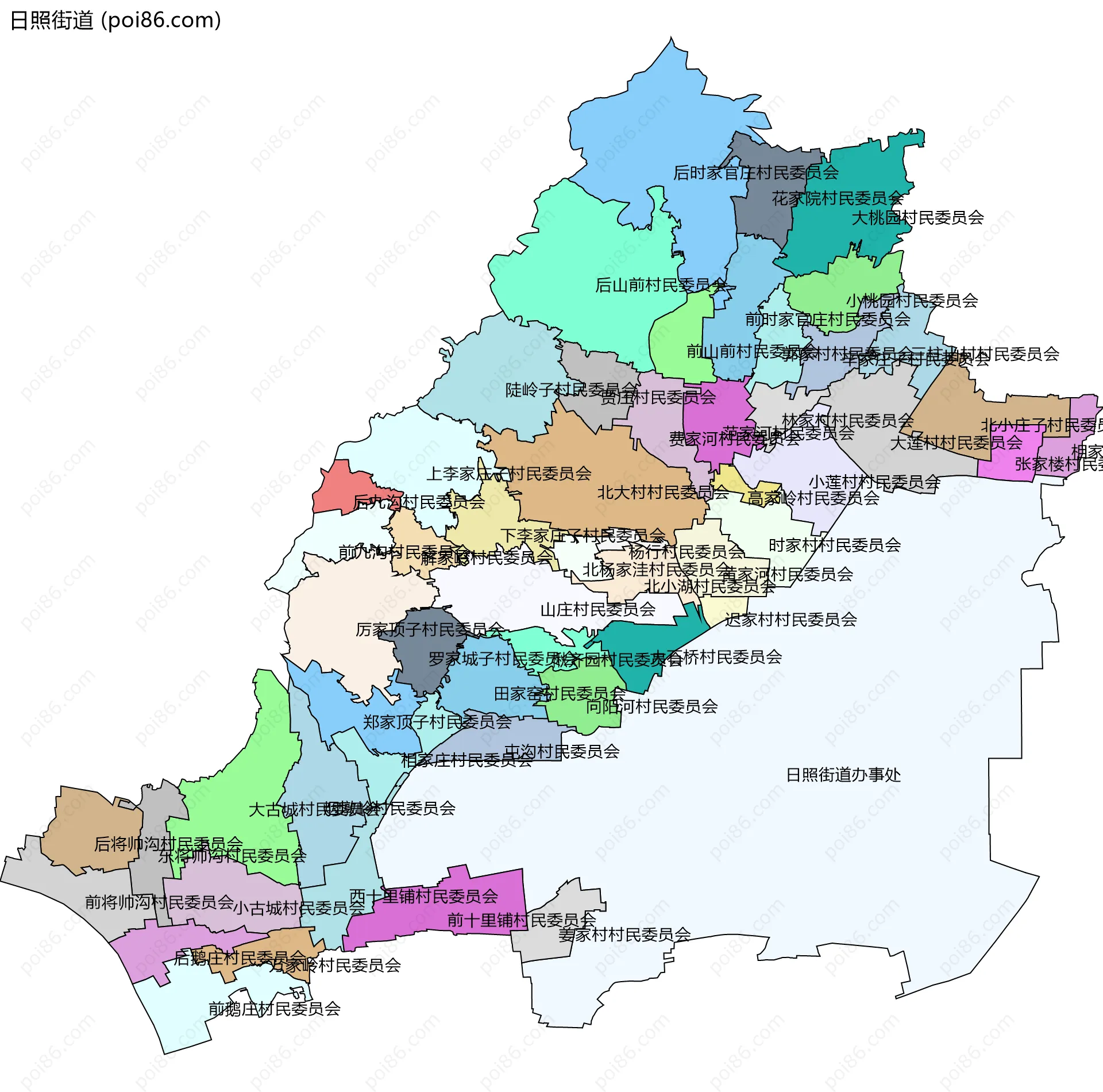 日照街道边界地图(五级行政区划)