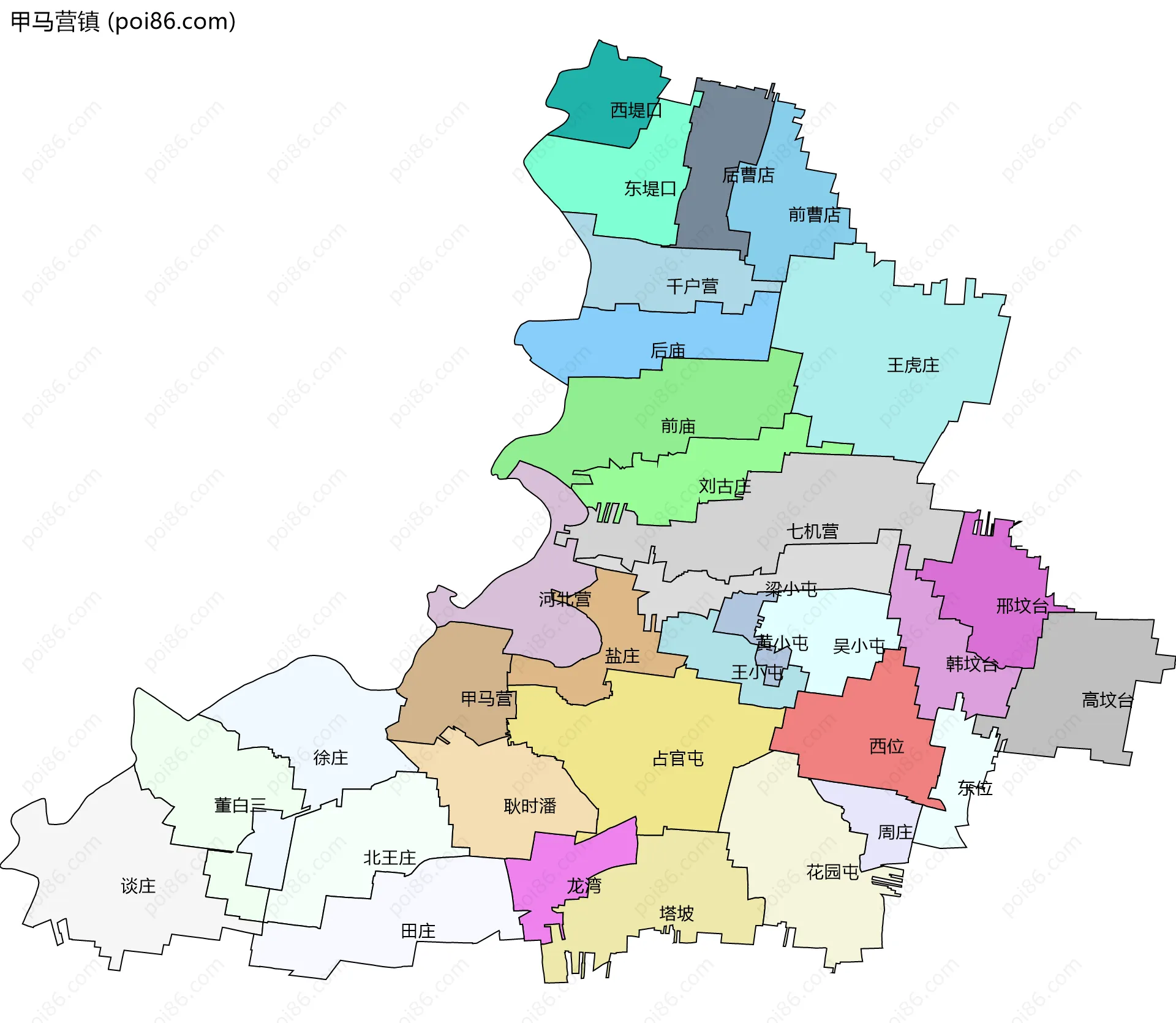 甲马营镇边界地图(五级行政区划)
