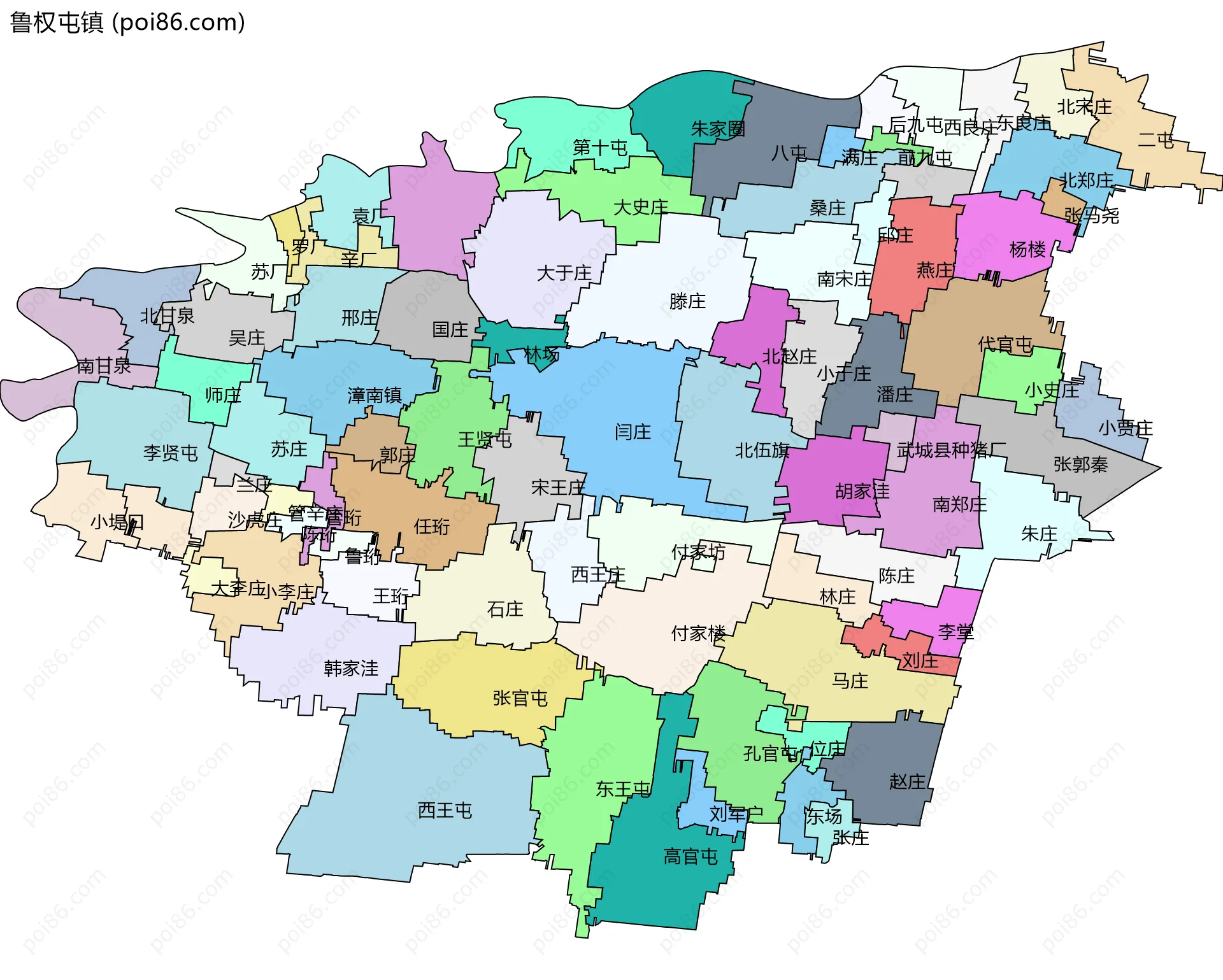 鲁权屯镇边界地图(五级行政区划)