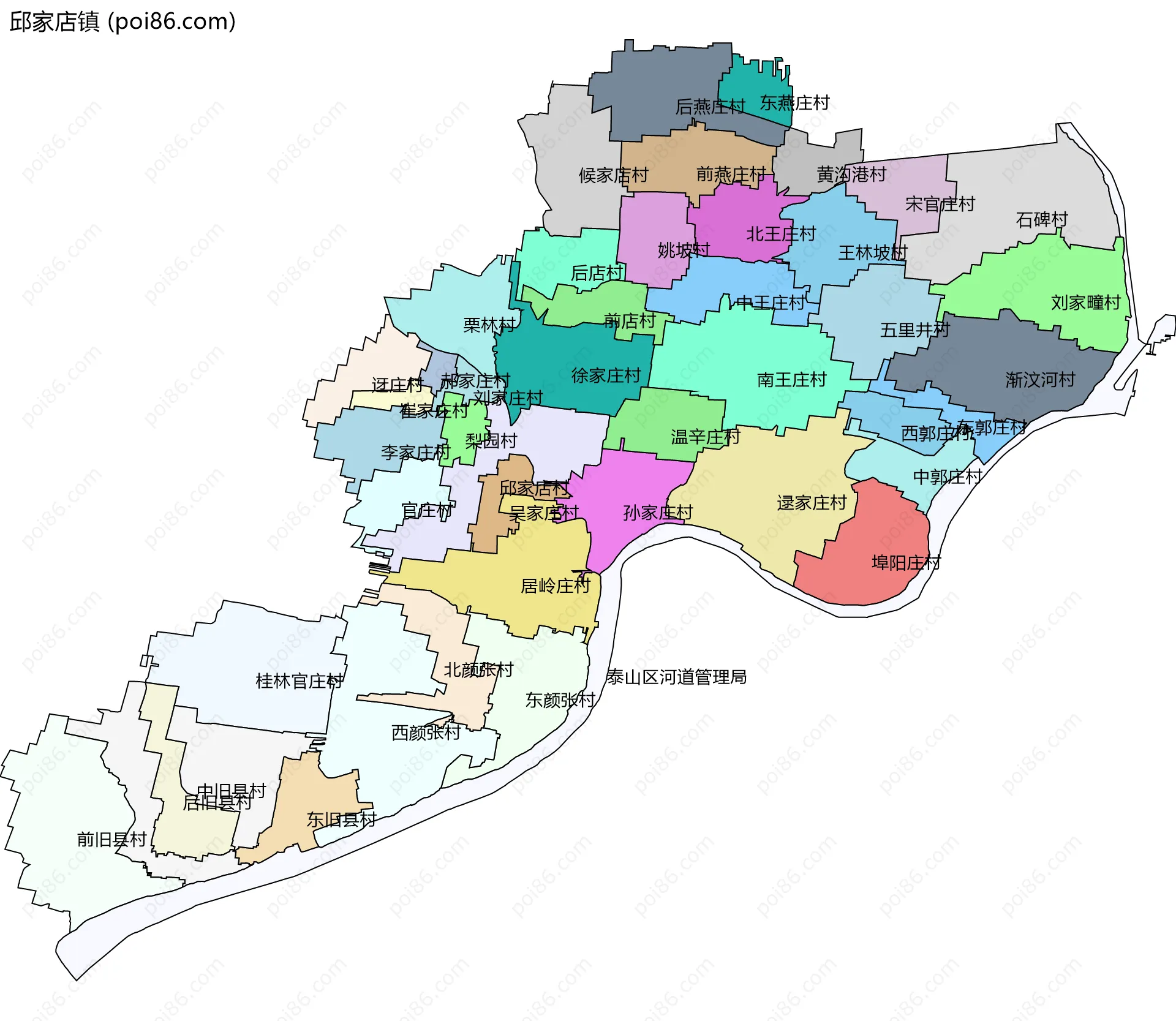 邱家店镇边界地图(五级行政区划)