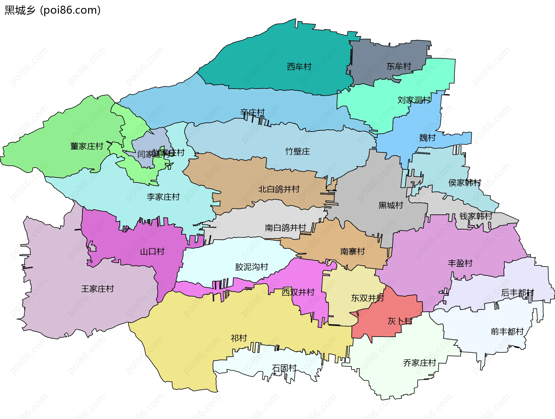 黑城乡边界地图(五级行政区划)
