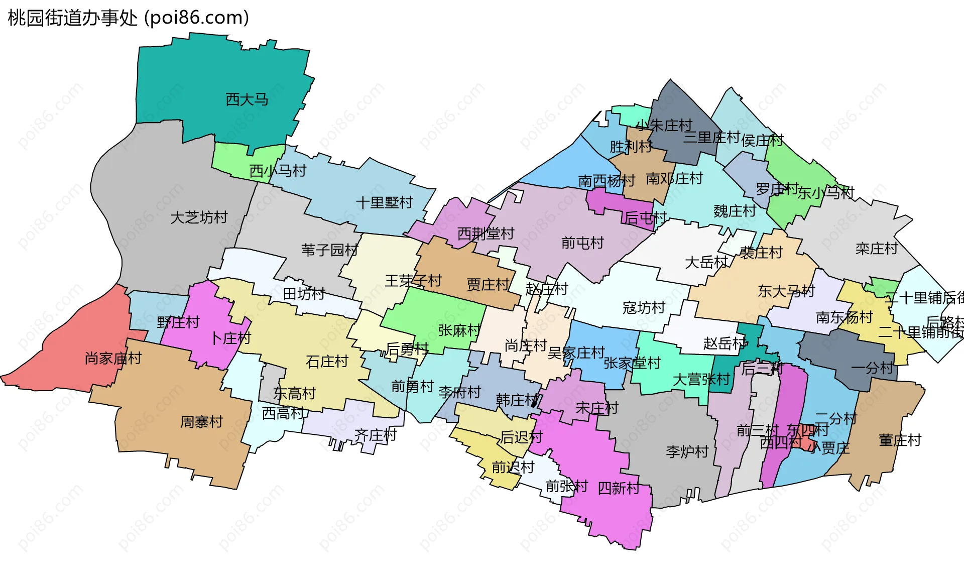 桃园街道办事处边界地图(五级行政区划)