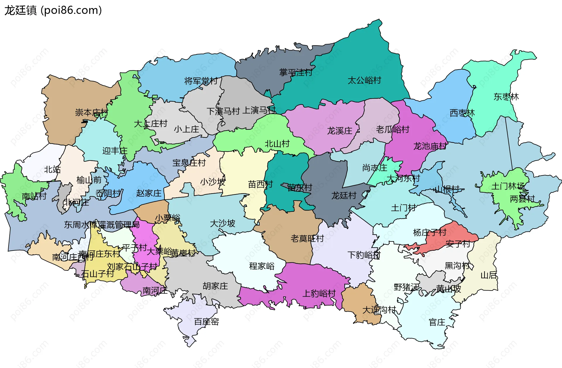 龙廷镇边界地图(五级行政区划)
