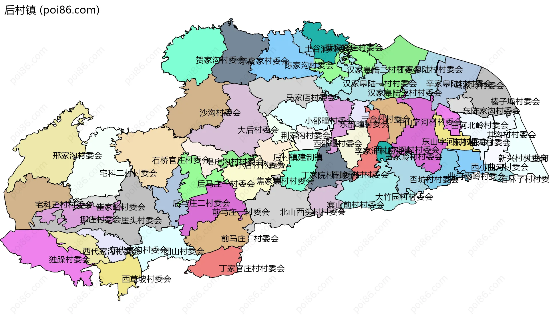 后村镇边界地图(五级行政区划)