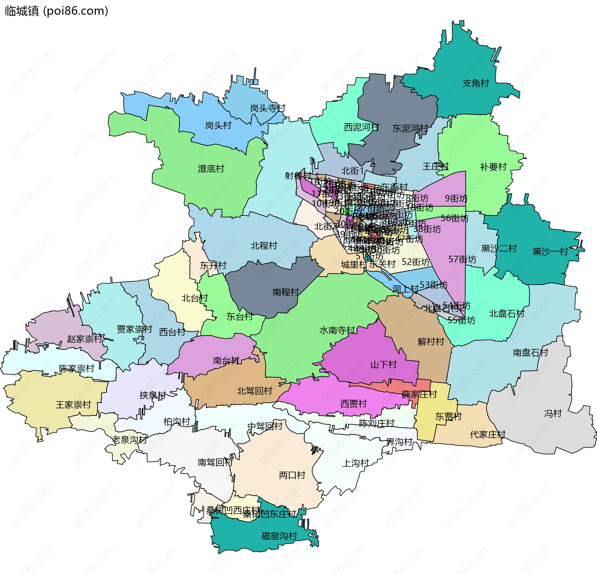 临城镇边界地图(五级行政区划)