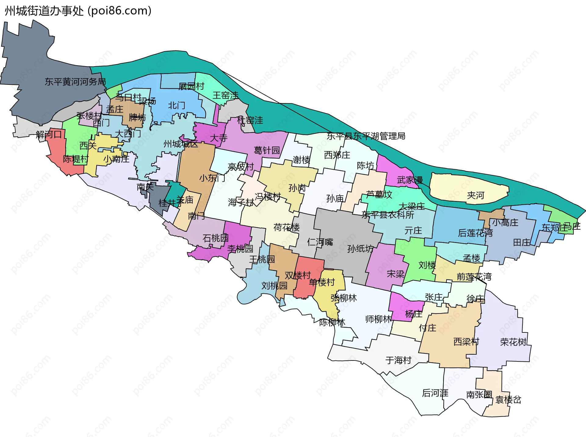 州城街道办事处边界地图(五级行政区划)
