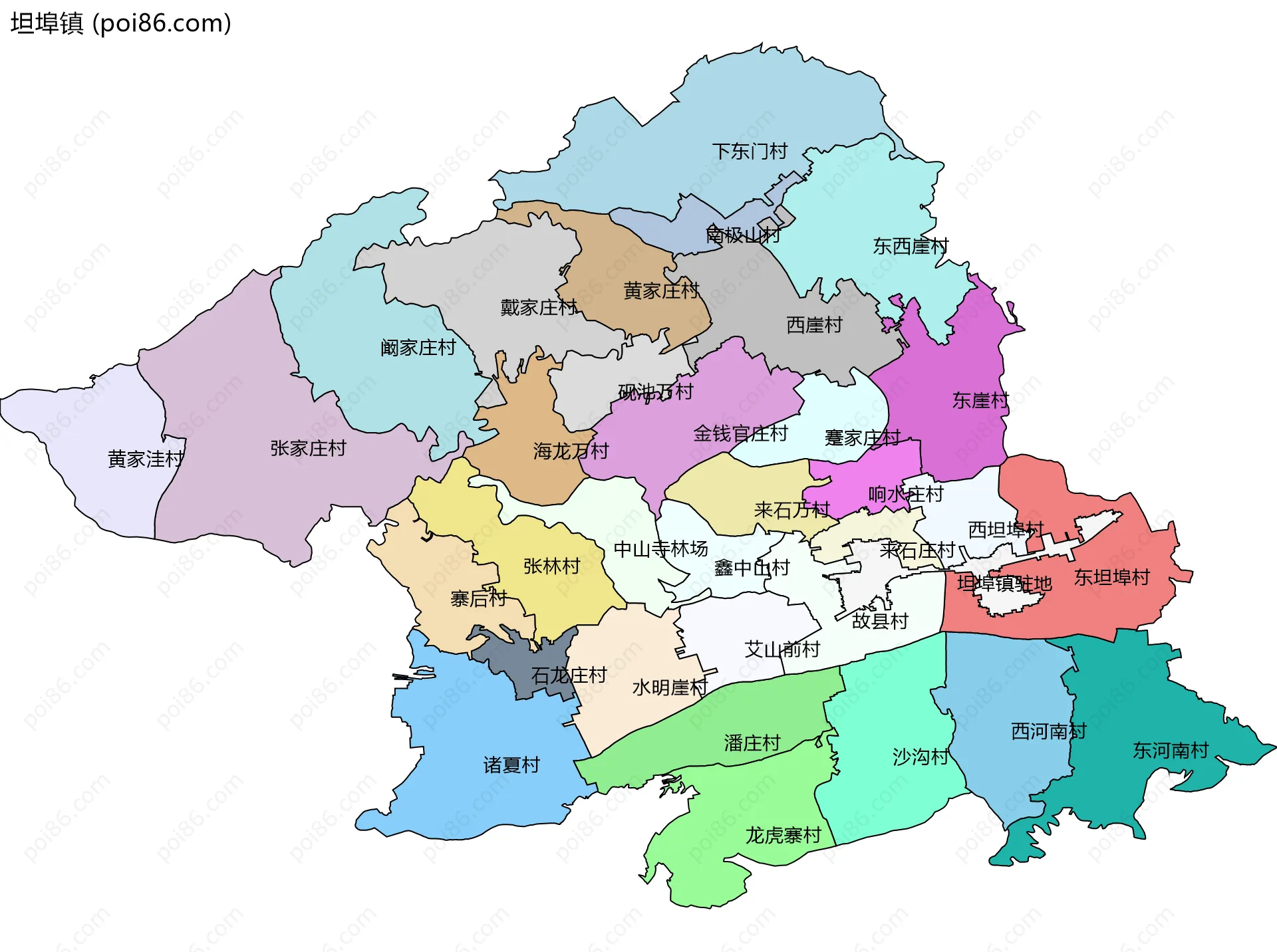 坦埠镇边界地图(五级行政区划)