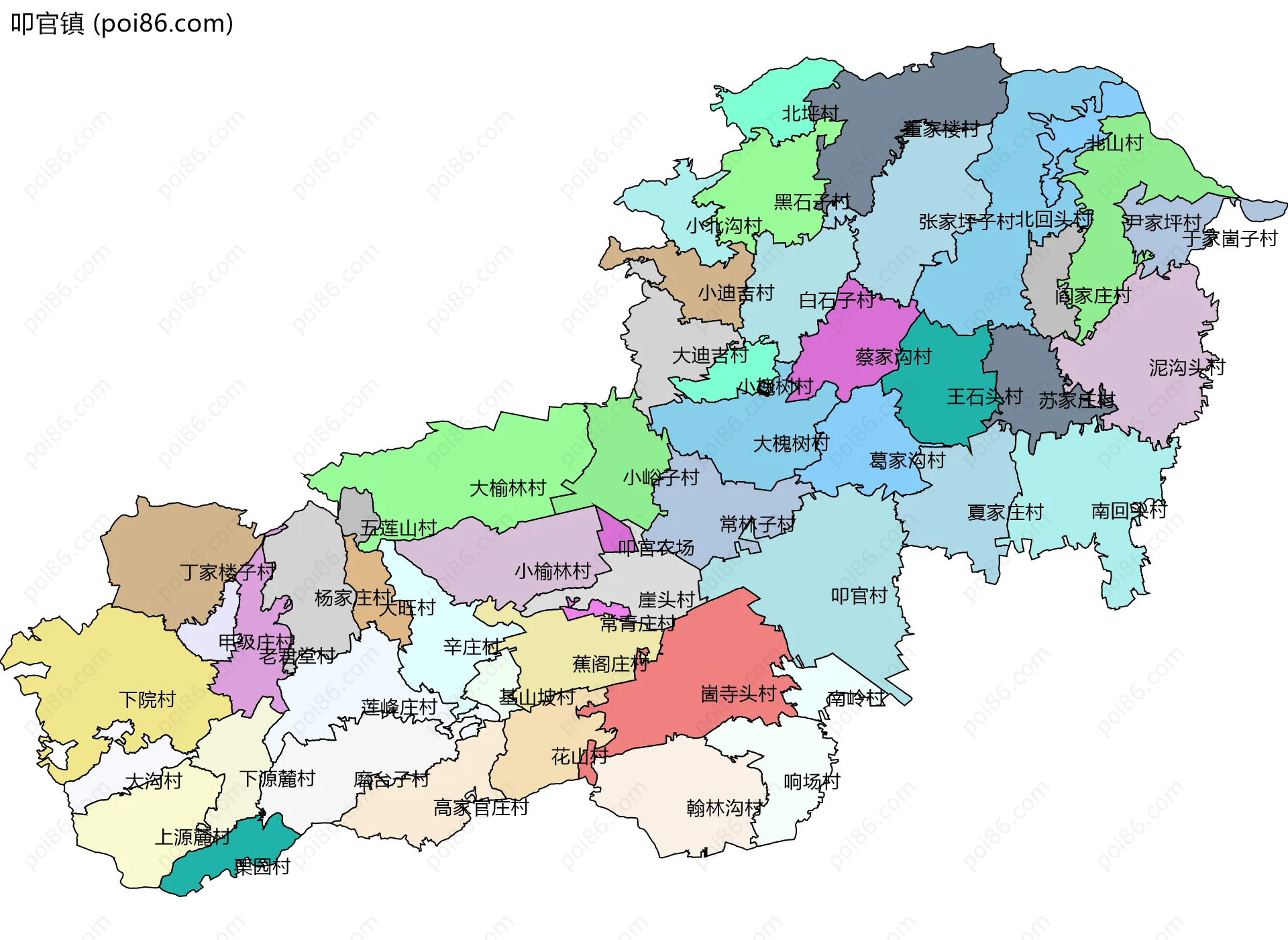 叩官镇边界地图(五级行政区划)