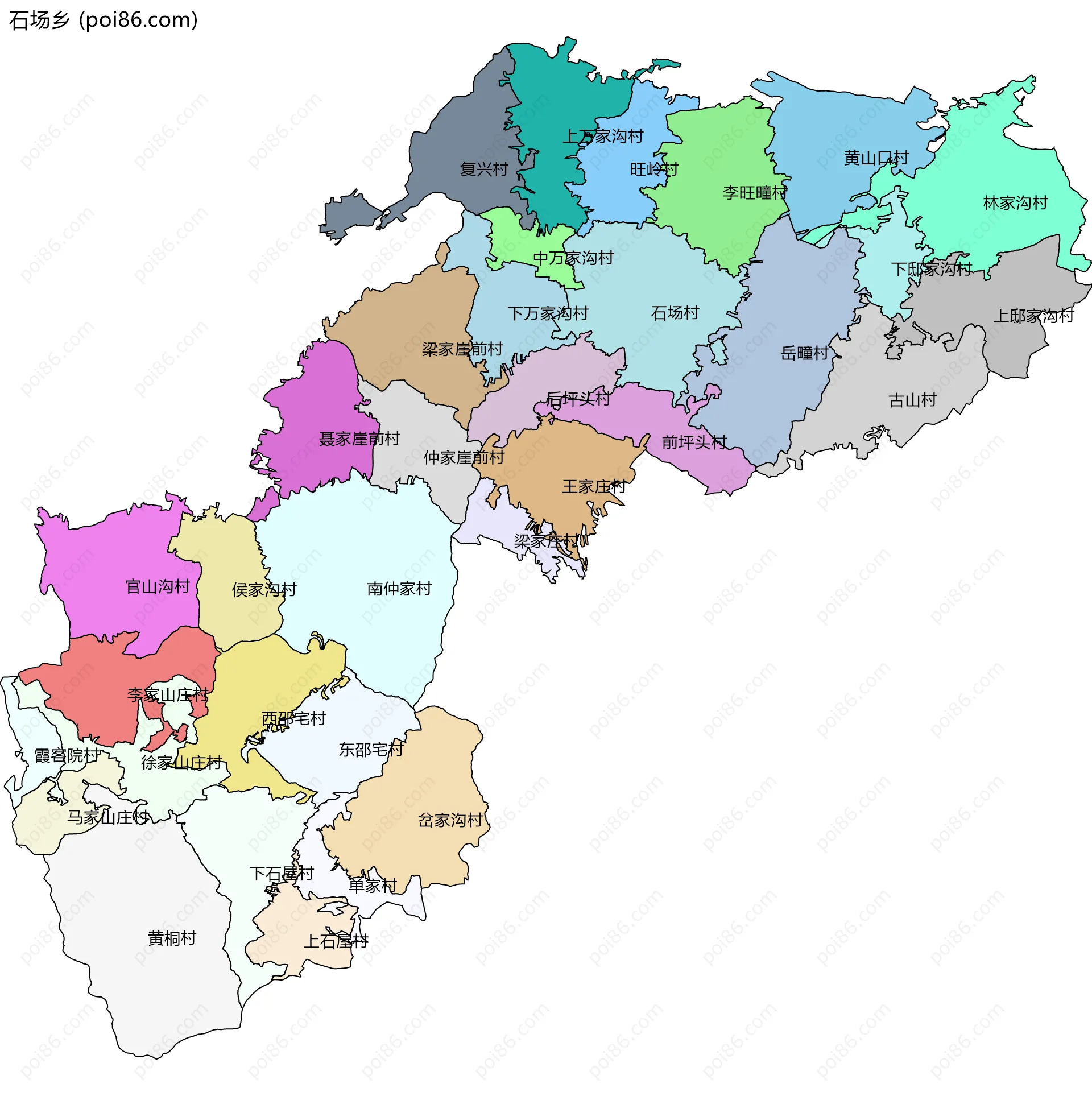 石场乡边界地图(五级行政区划)