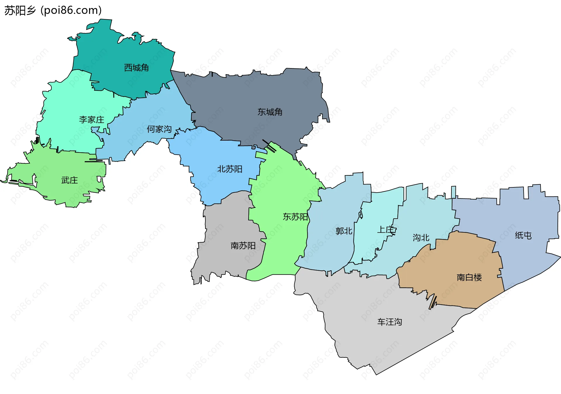 苏阳乡边界地图(五级行政区划)