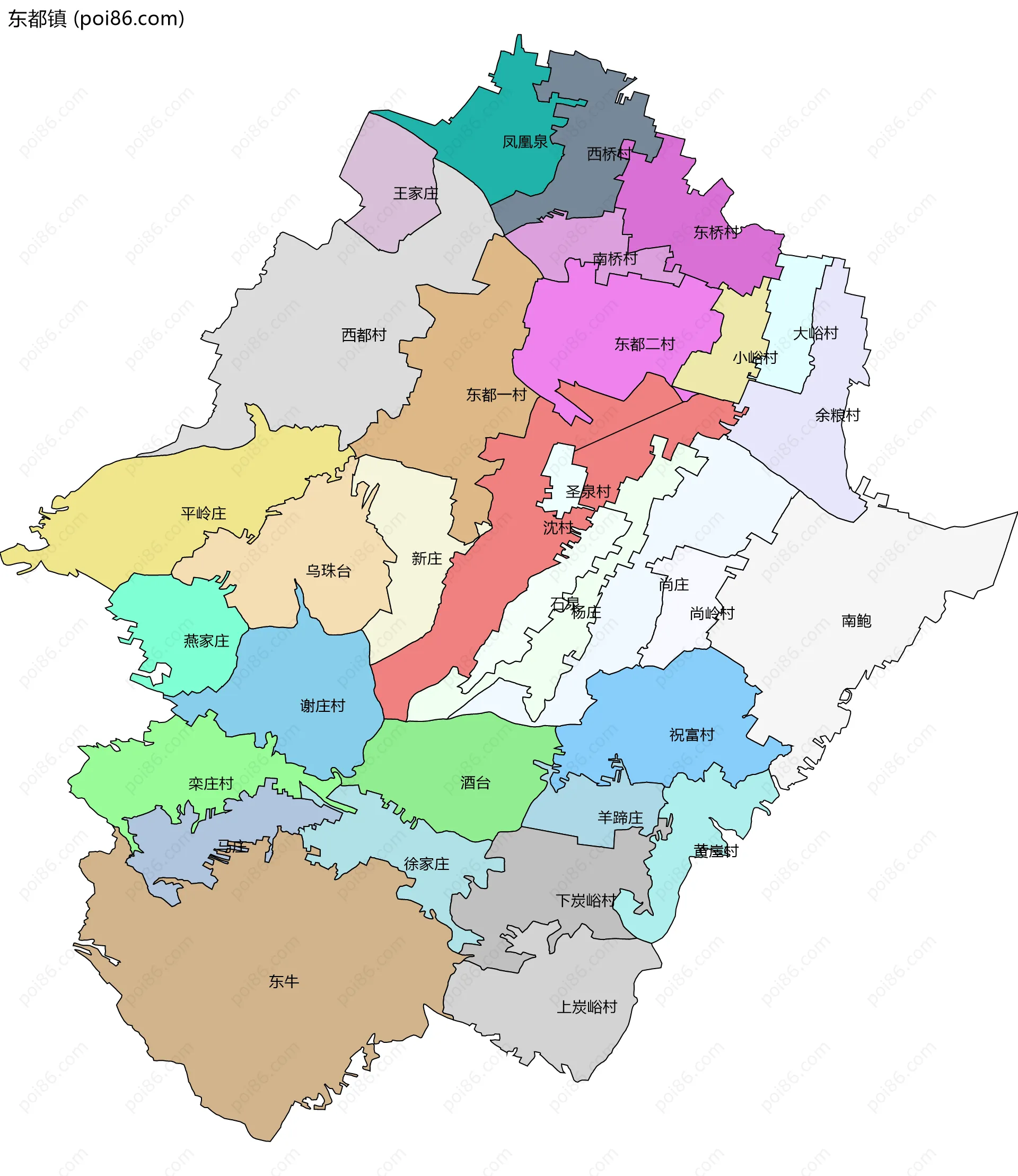 东都镇边界地图(五级行政区划)