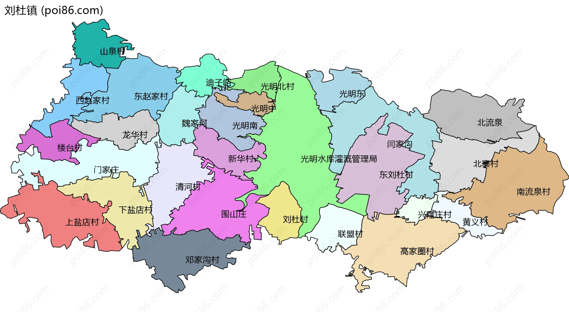 刘杜镇边界地图(五级行政区划)