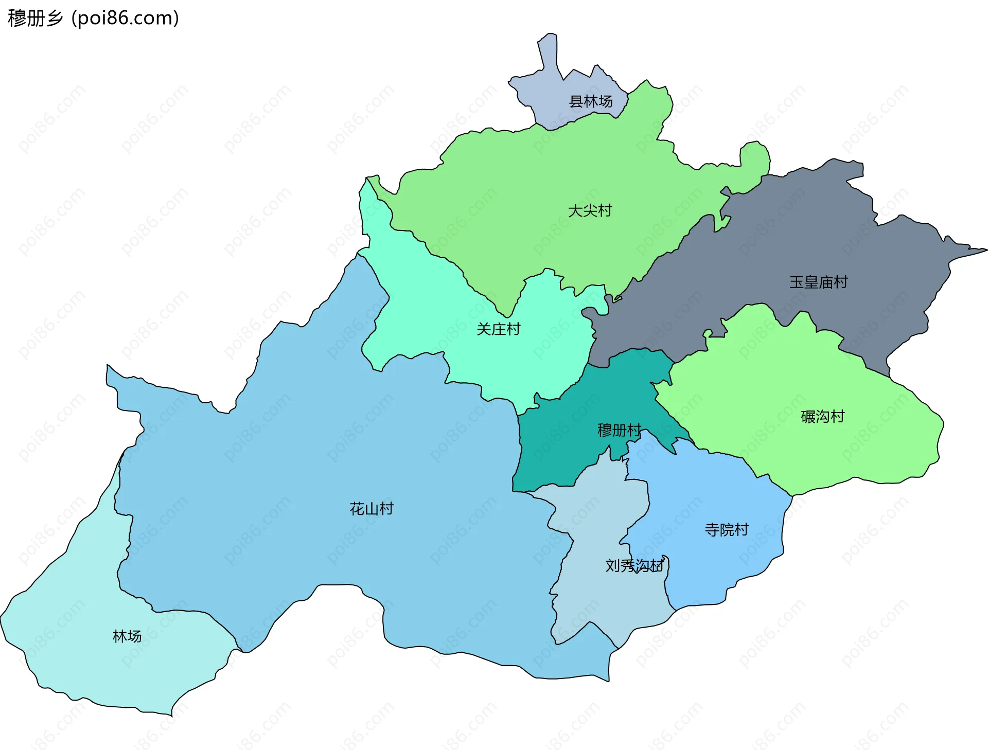 穆册乡边界地图(五级行政区划)