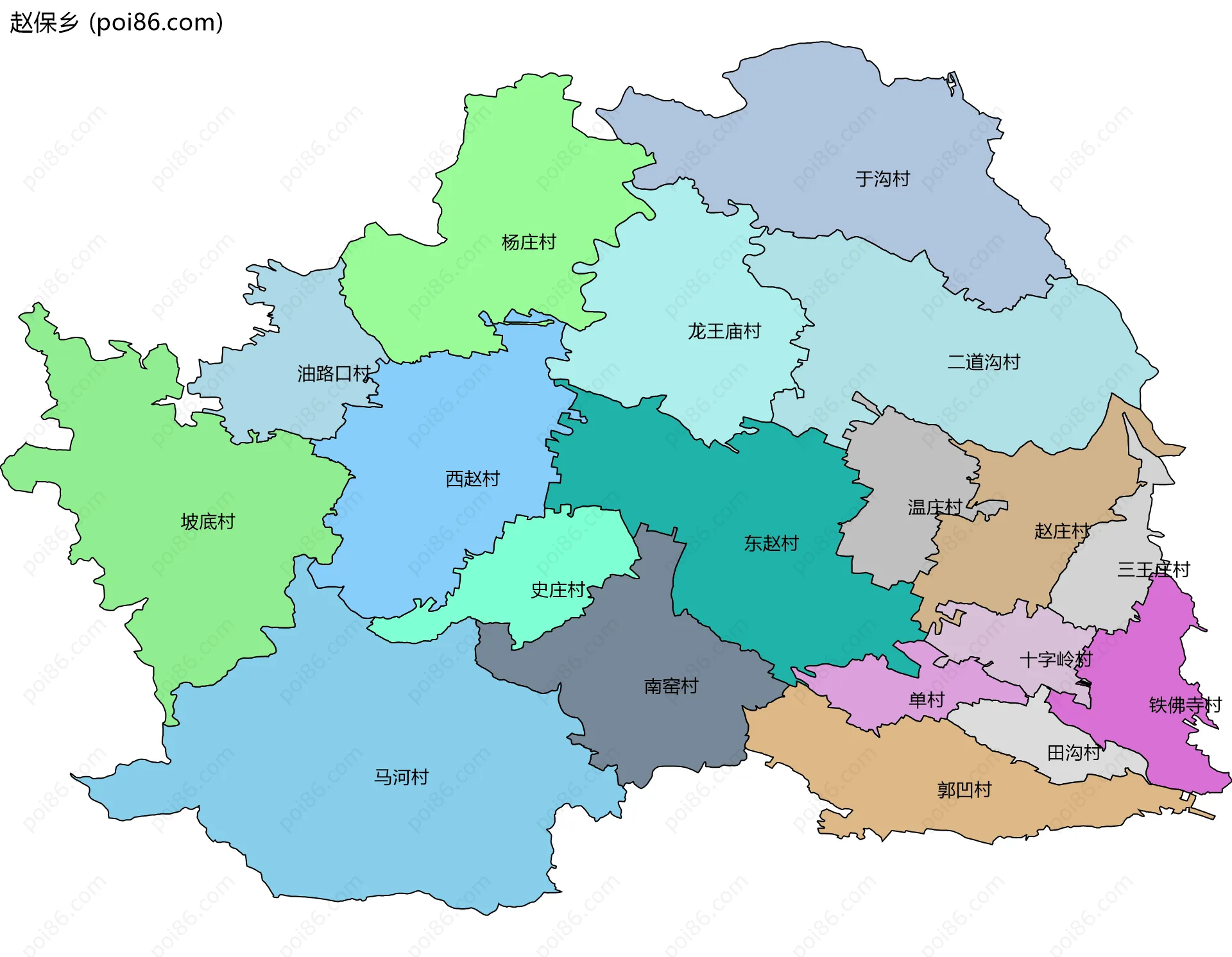赵保乡边界地图(五级行政区划)