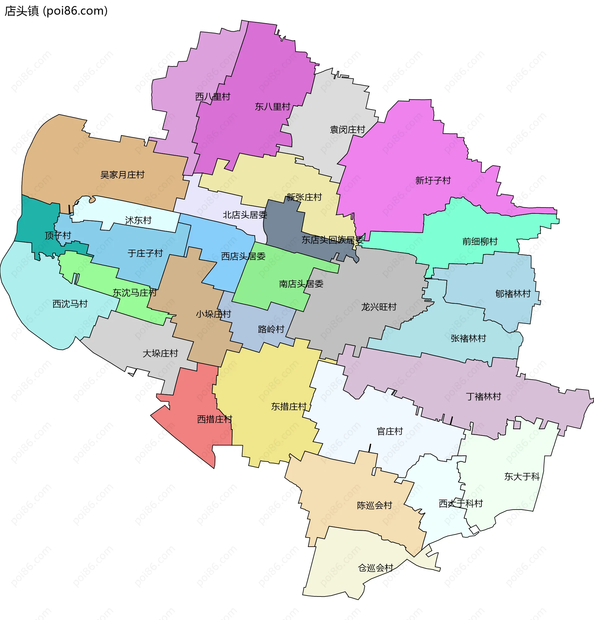 店头镇边界地图(五级行政区划)