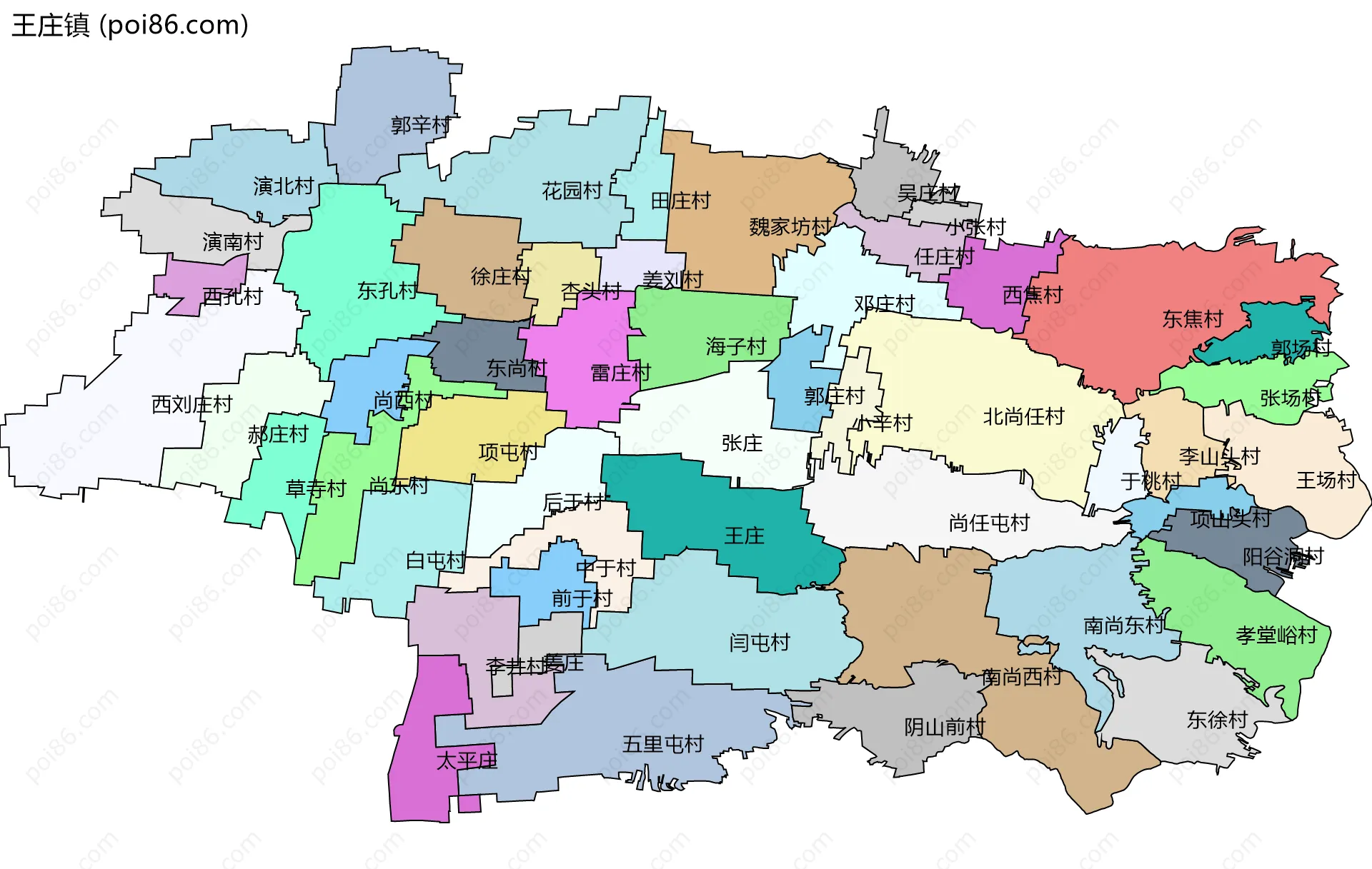 王庄镇边界地图(五级行政区划)