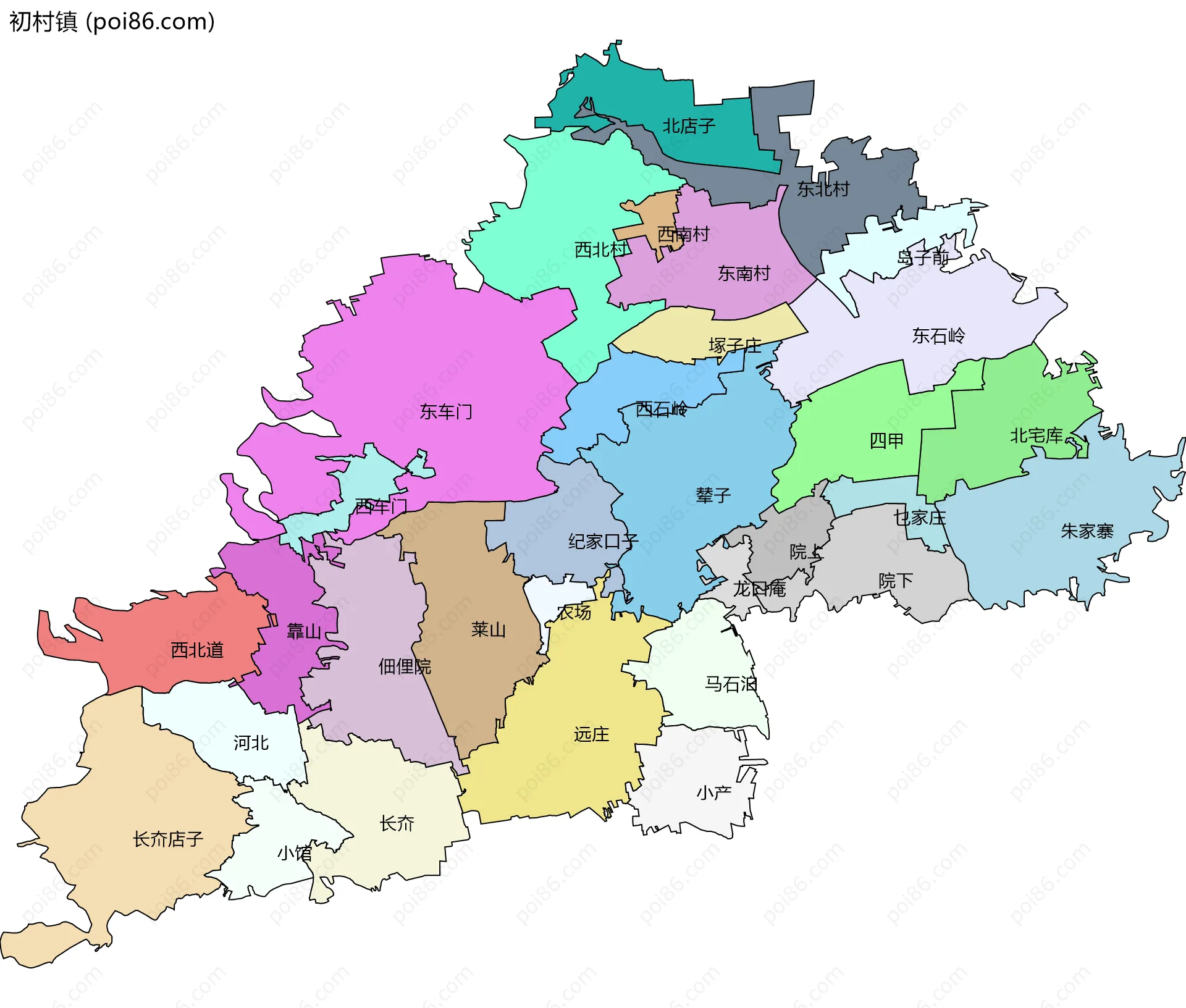 初村镇边界地图(五级行政区划)