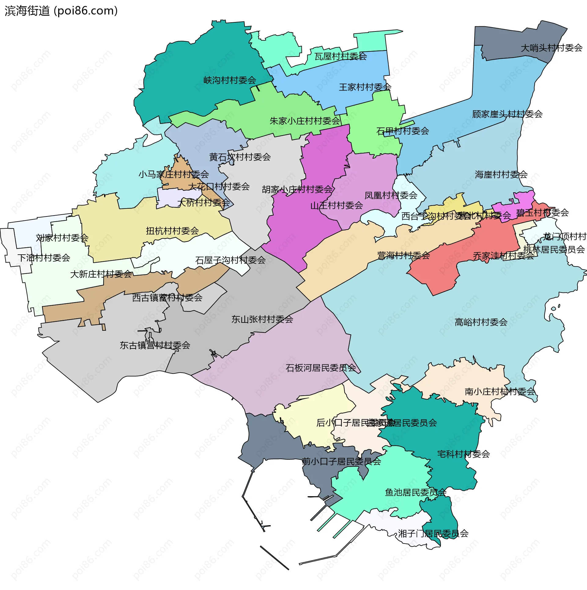 滨海街道边界地图(五级行政区划)