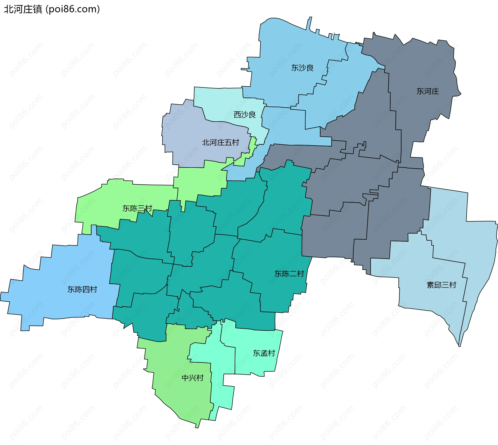 北河庄镇边界地图(五级行政区划)