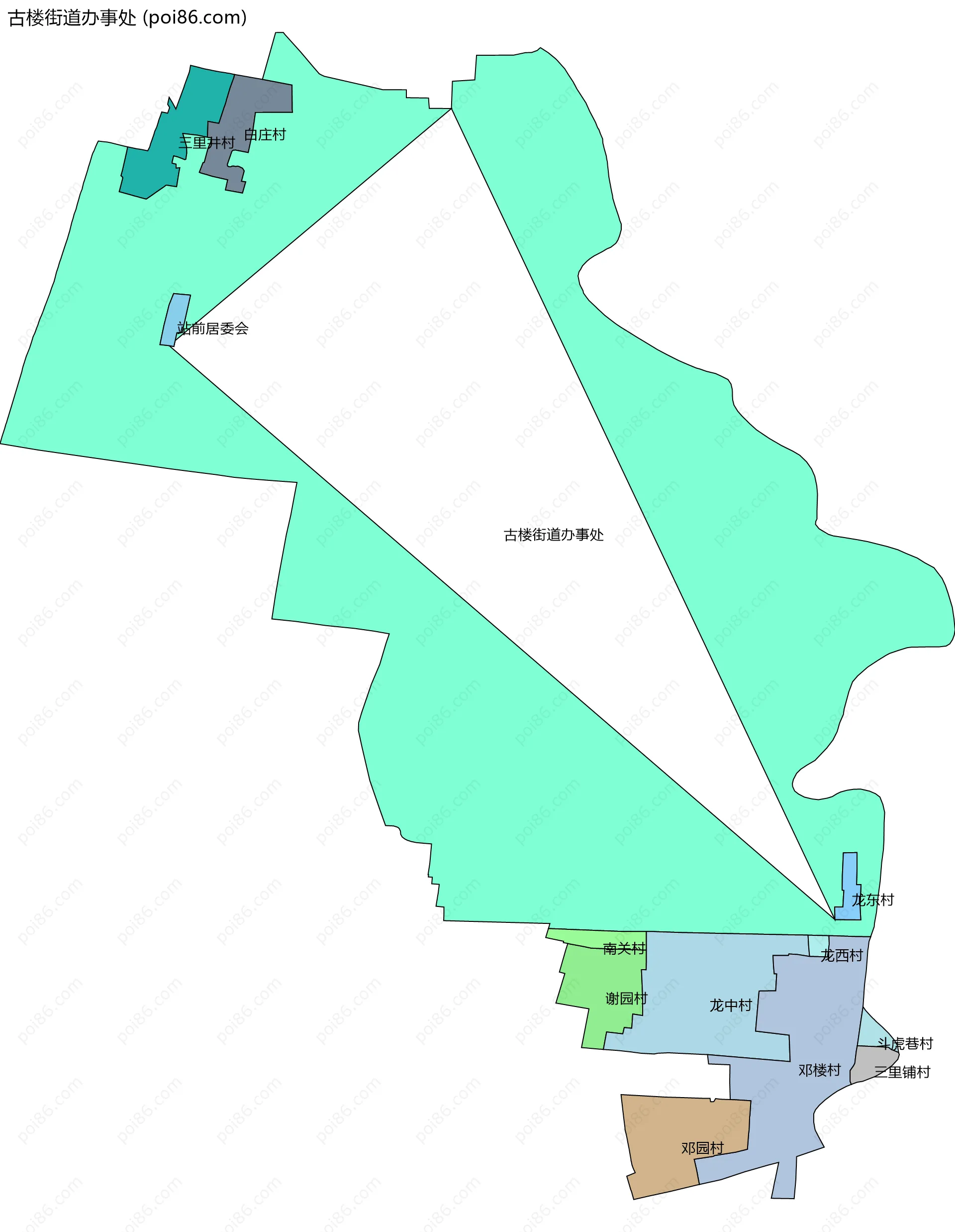 古楼街道办事处边界地图(五级行政区划)