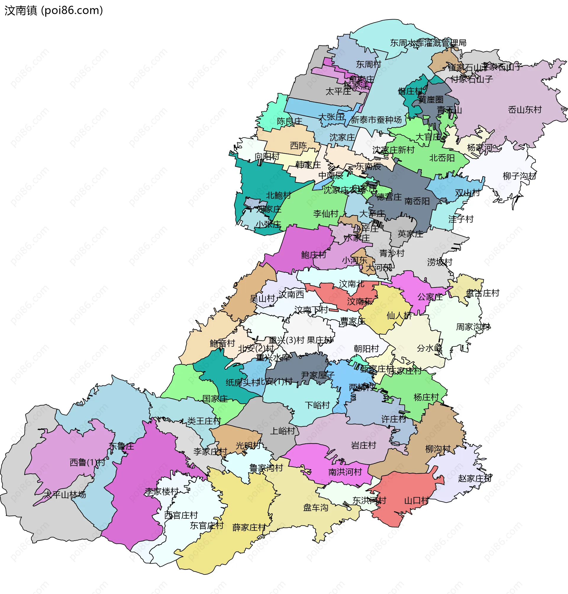 汶南镇边界地图(五级行政区划)