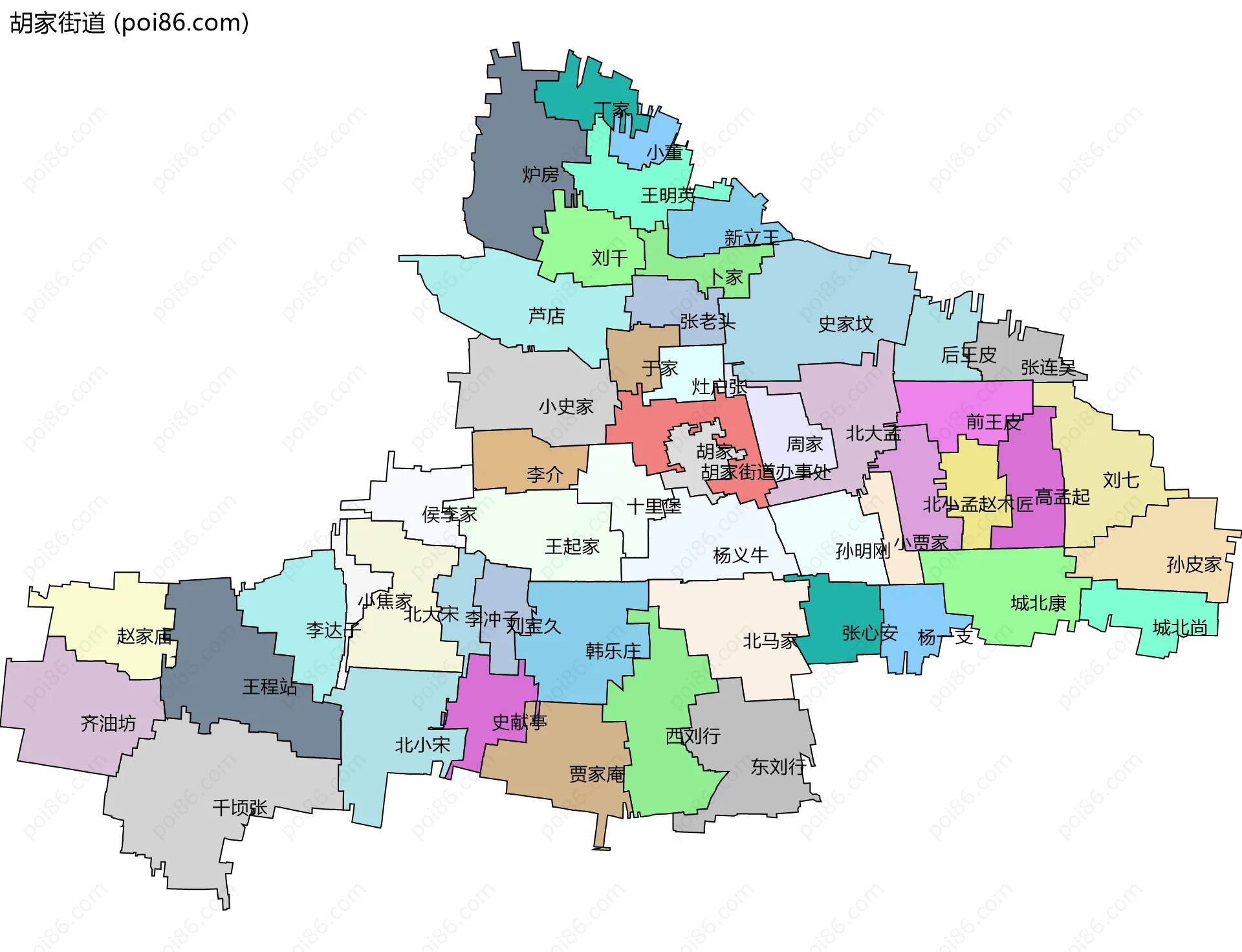 胡家街道边界地图(五级行政区划)