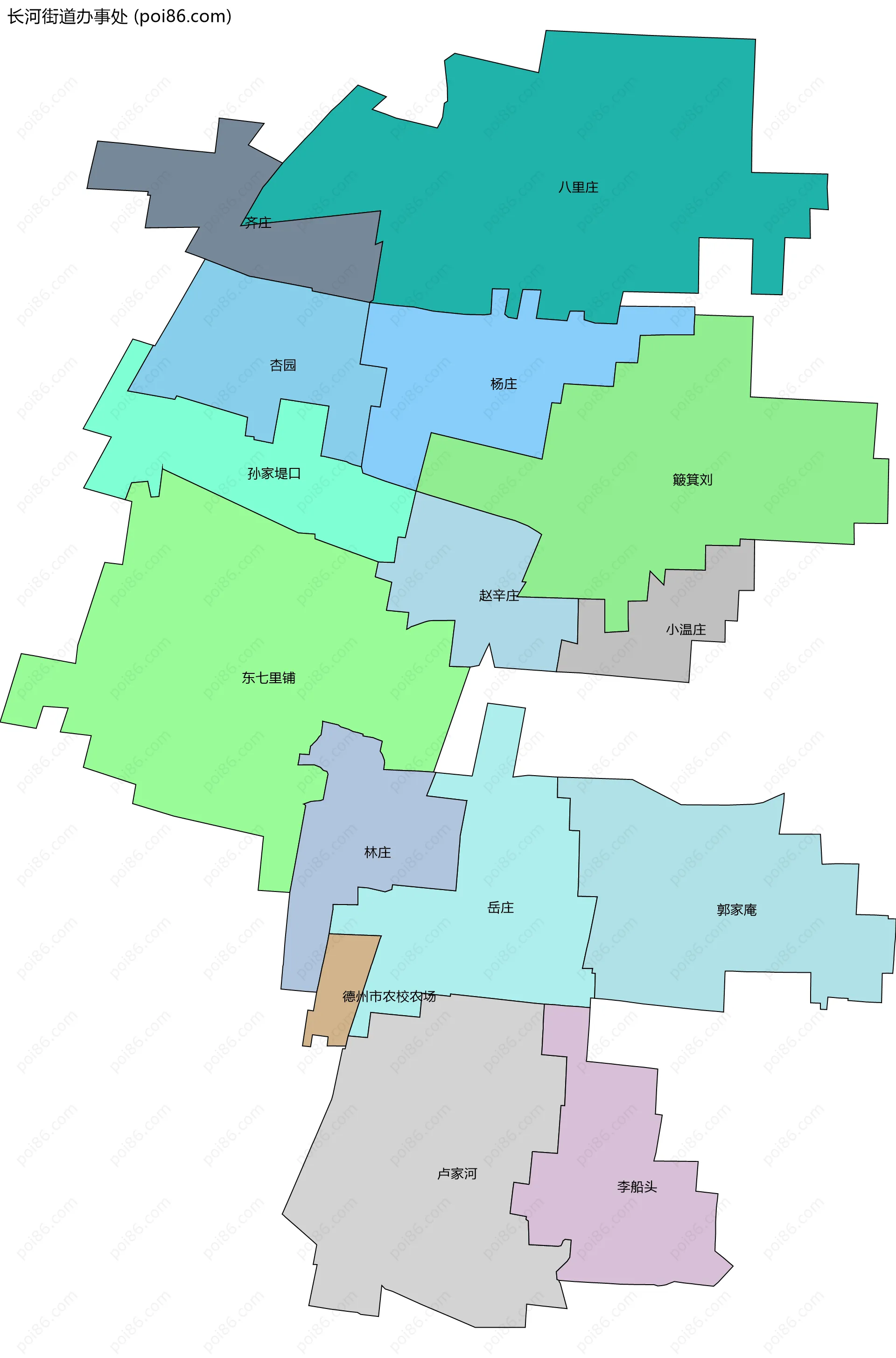 长河街道办事处边界地图(五级行政区划)