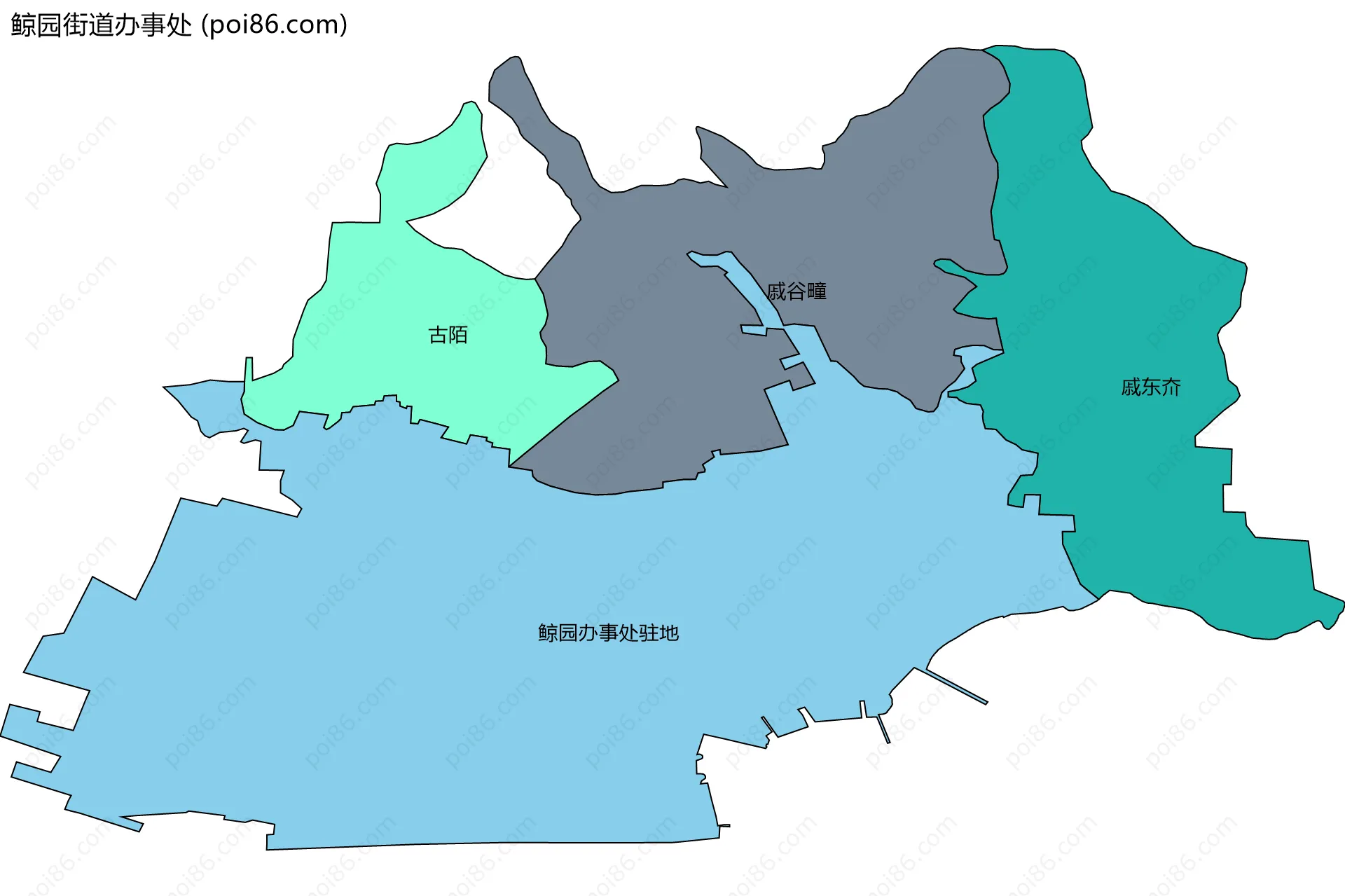 鲸园街道办事处边界地图(五级行政区划)