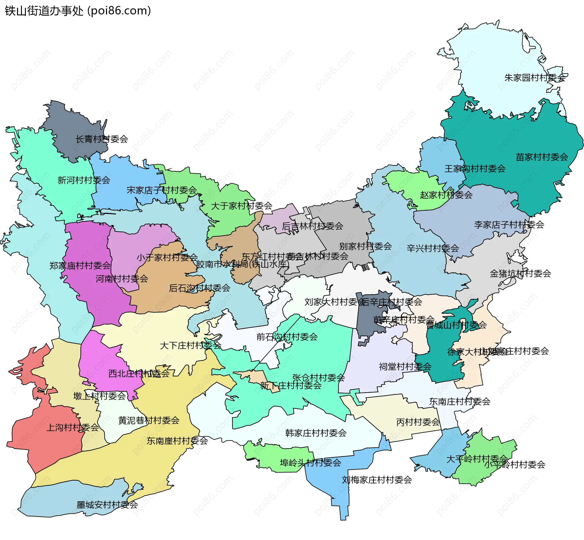 铁山街道办事处边界地图(五级行政区划)