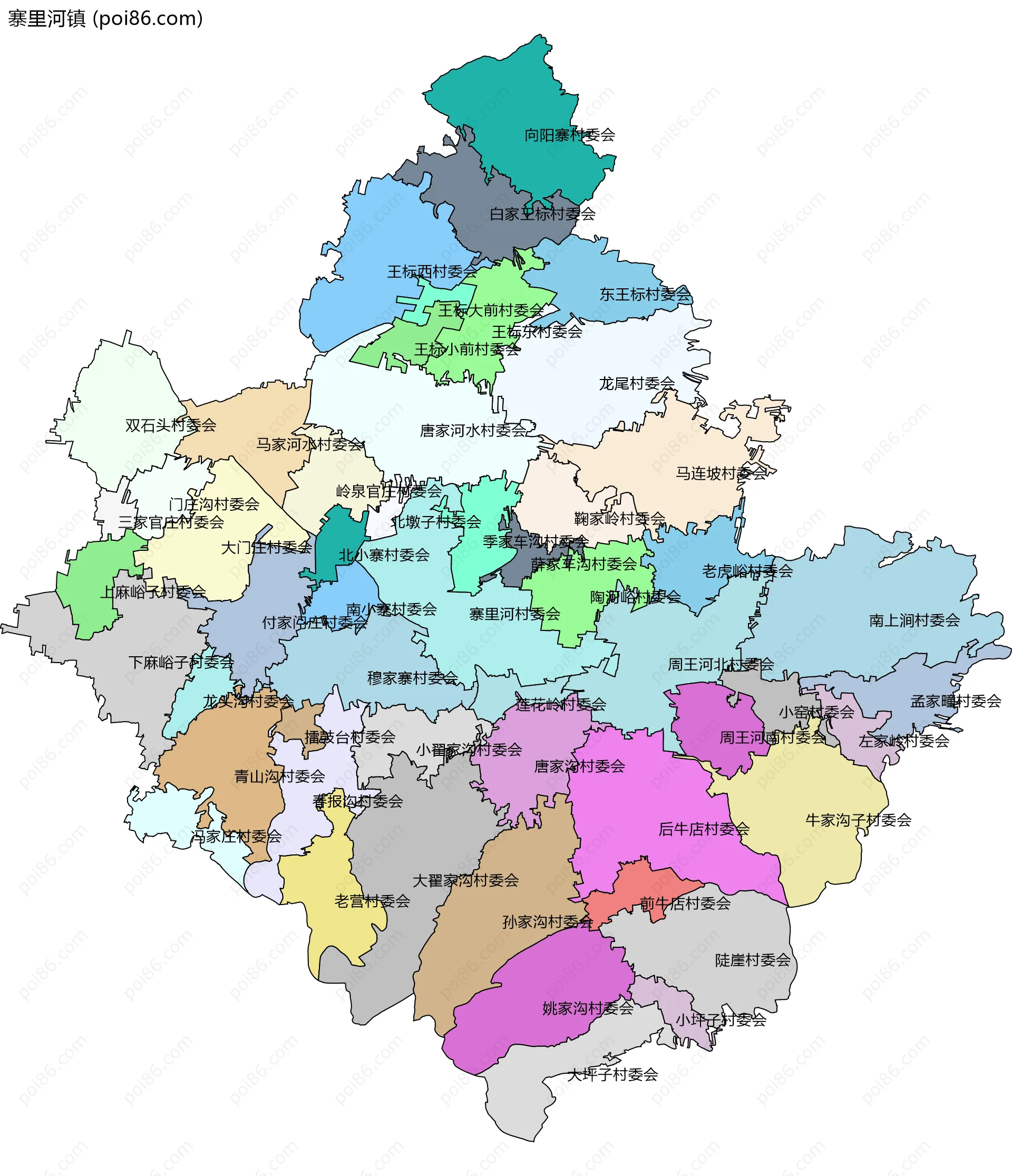 寨里河镇边界地图(五级行政区划)