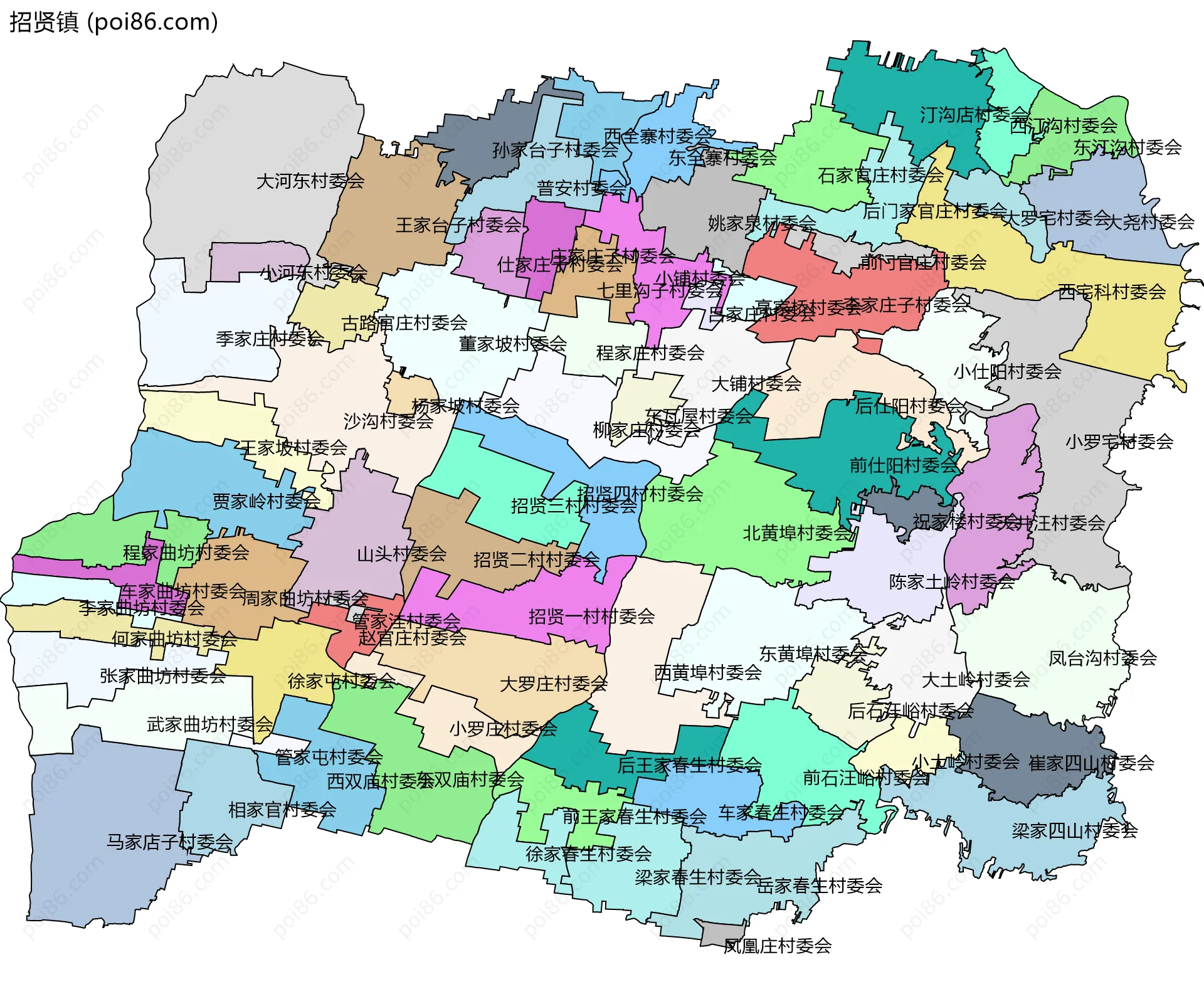 招贤镇边界地图(五级行政区划)