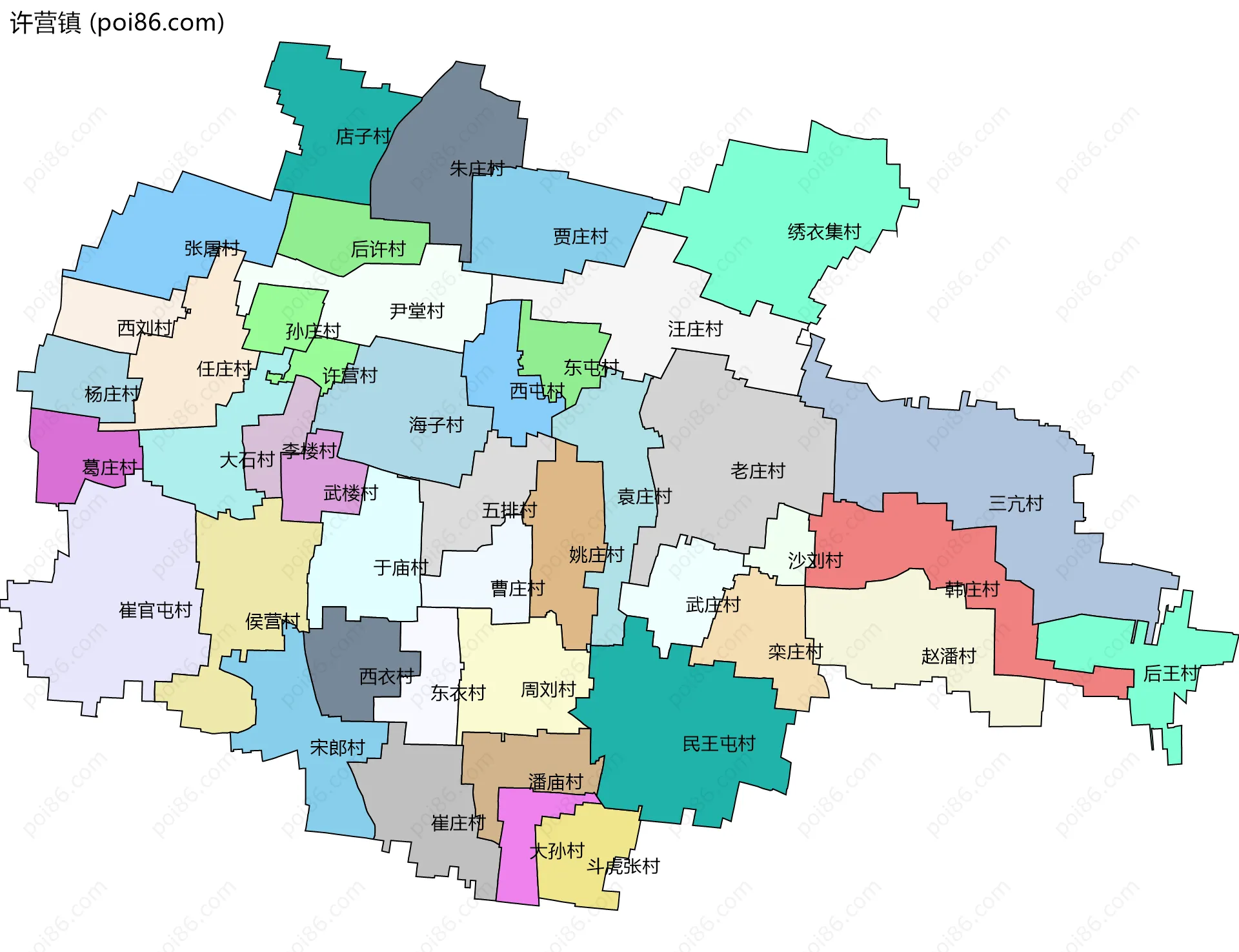 许营镇边界地图(五级行政区划)