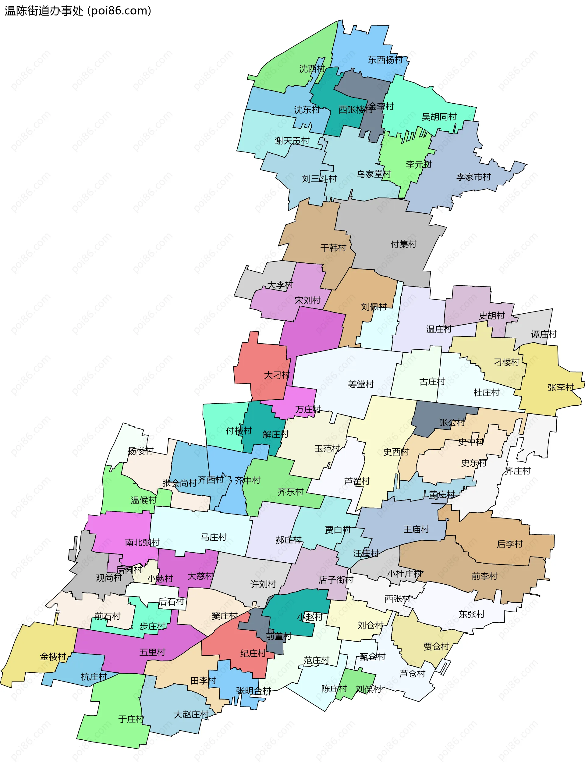 温陈街道办事处边界地图(五级行政区划)