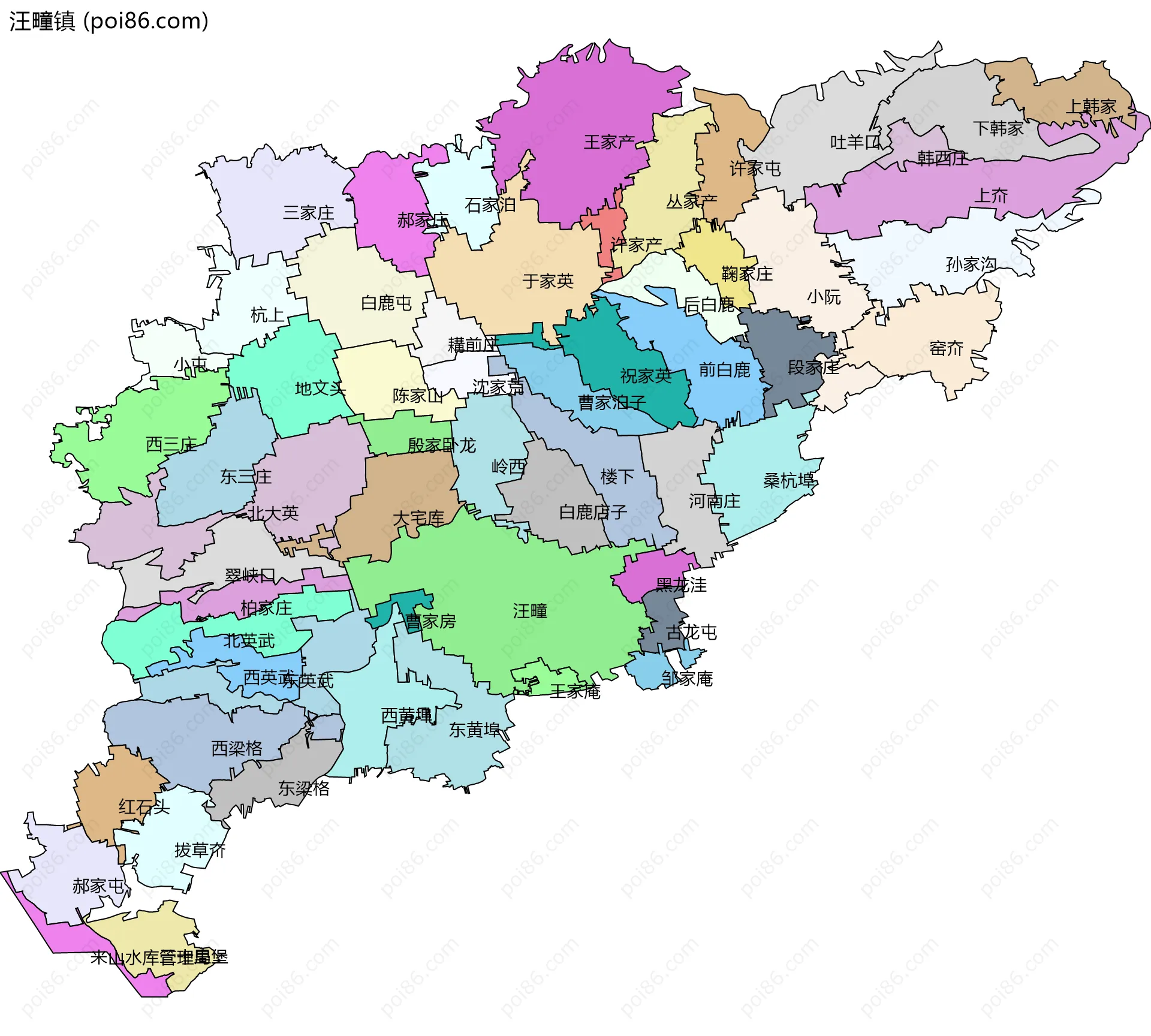 汪疃镇边界地图(五级行政区划)