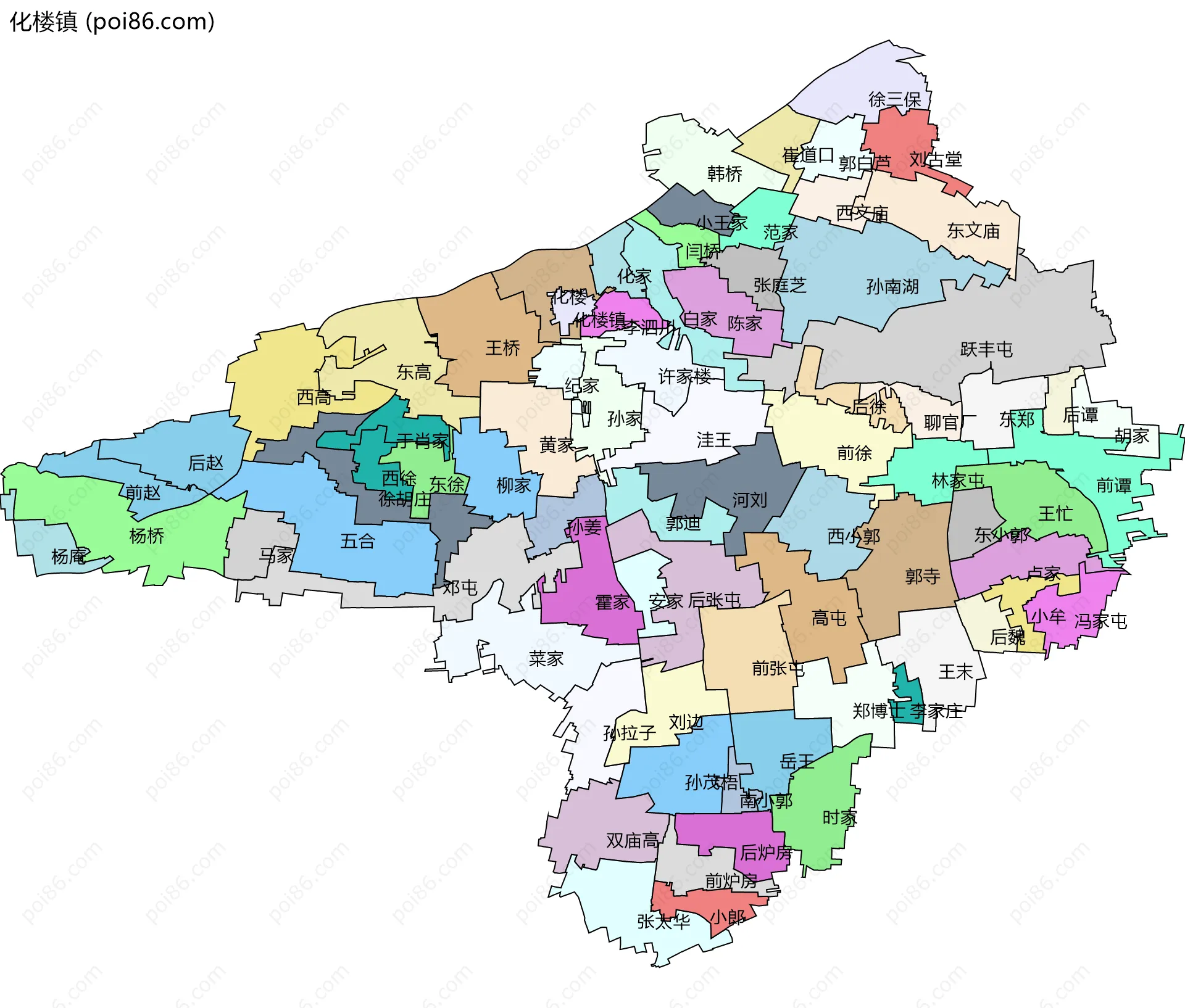 化楼镇边界地图(五级行政区划)