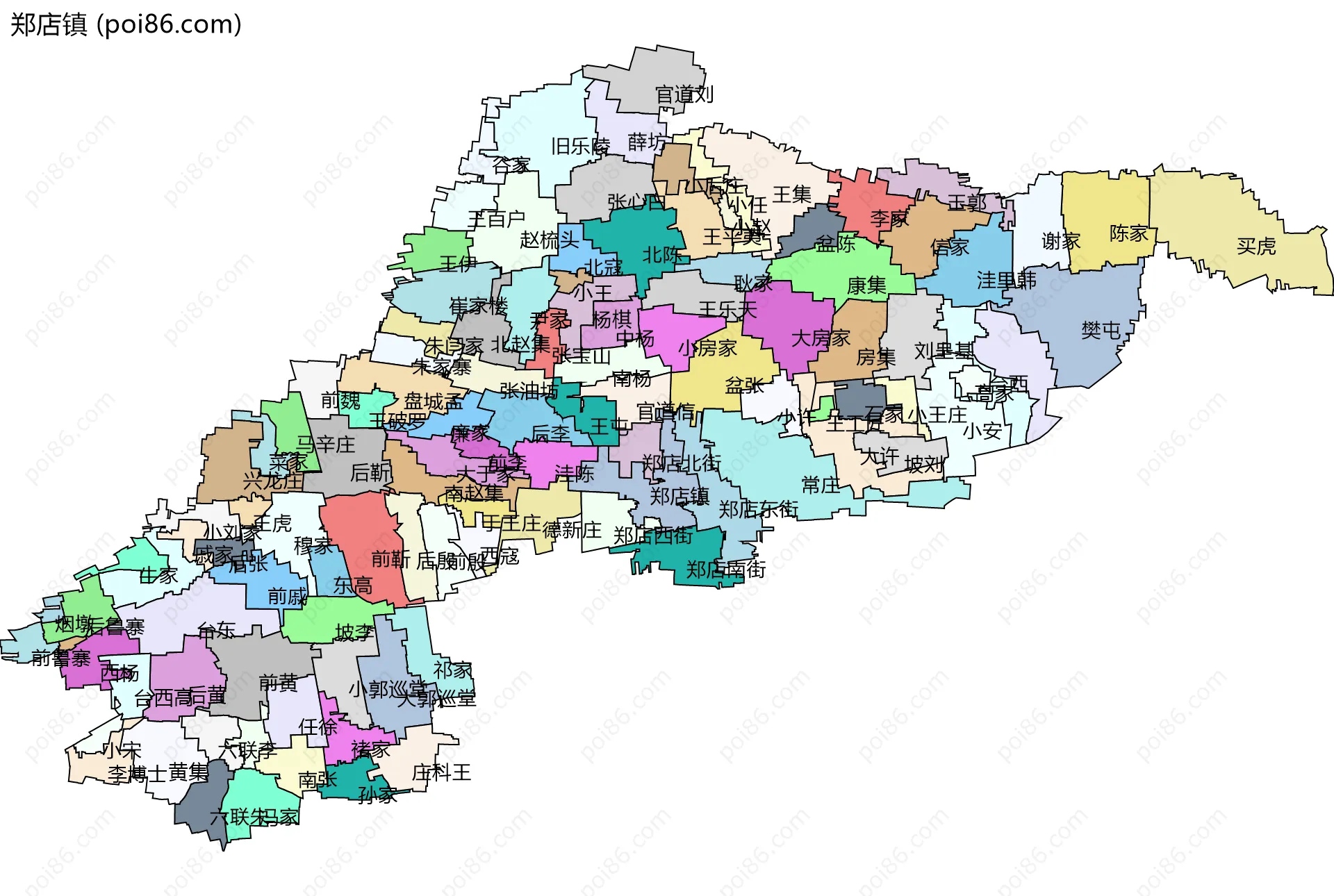 郑店镇边界地图(五级行政区划)