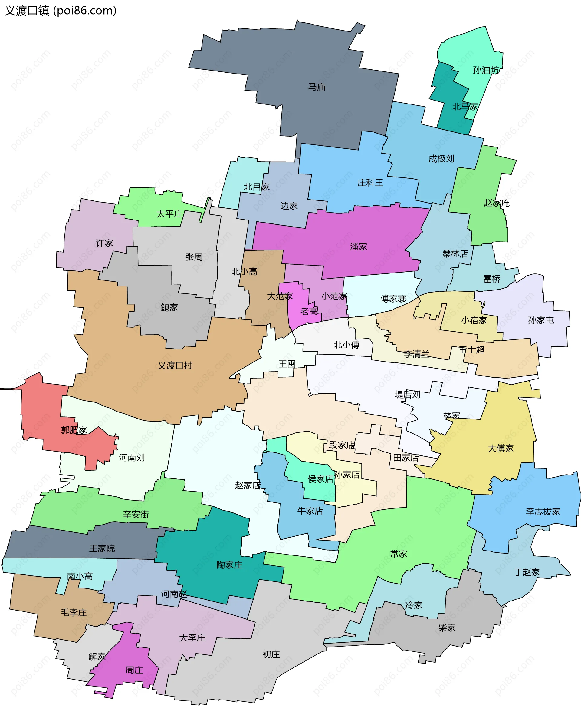 义渡口镇边界地图(五级行政区划)