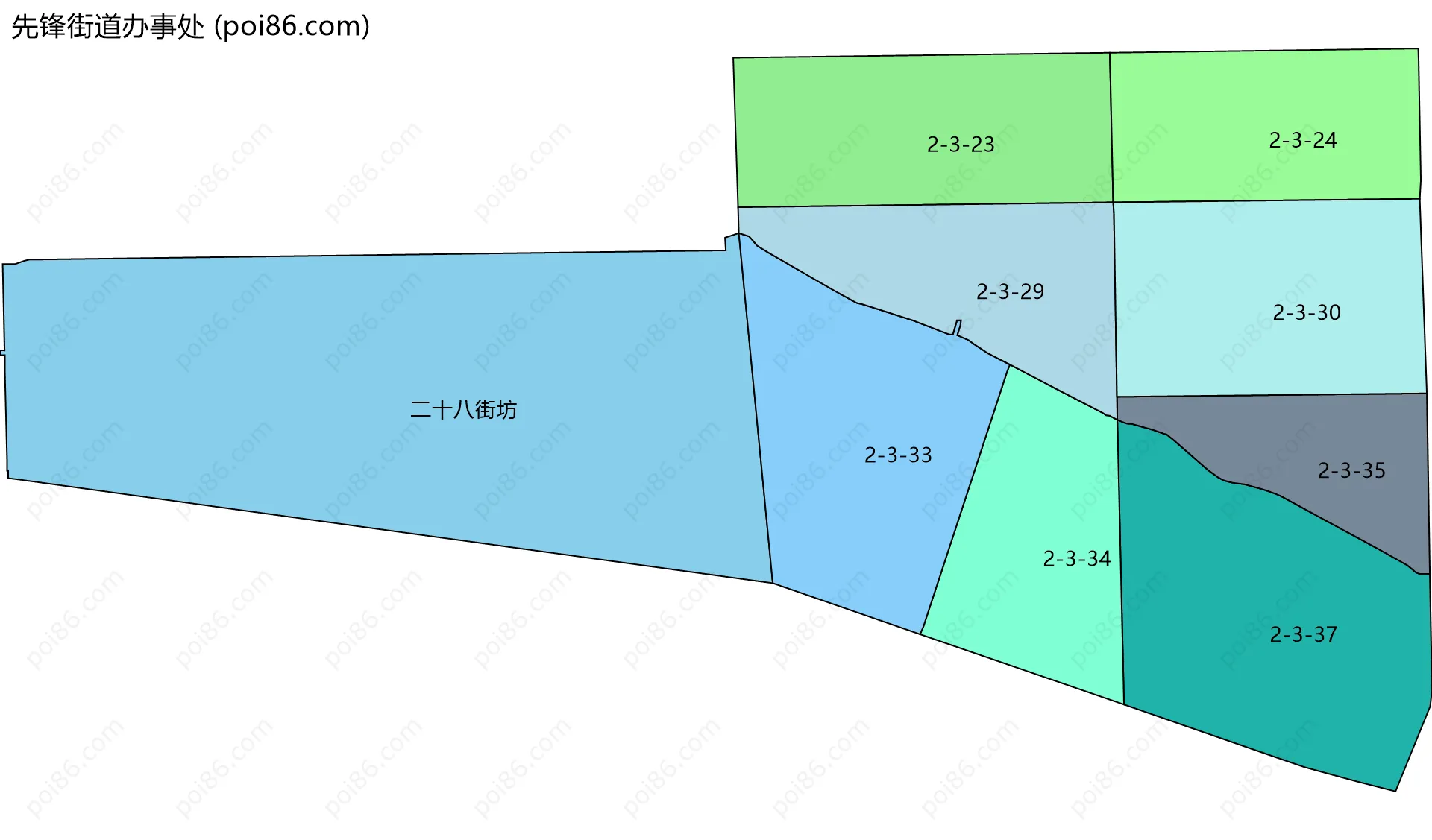 先锋街道办事处边界地图(五级行政区划)