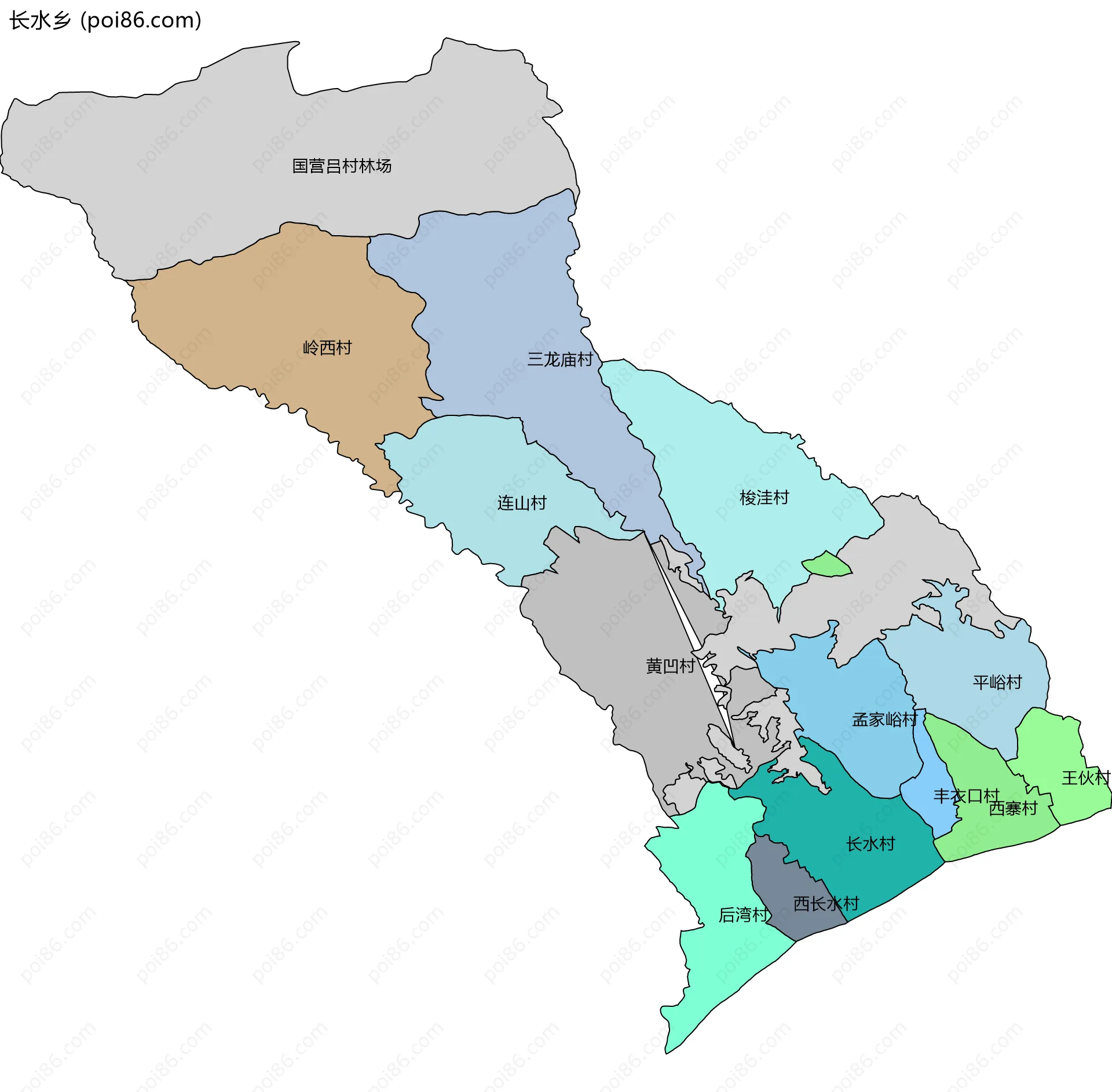 长水乡边界地图(五级行政区划)
