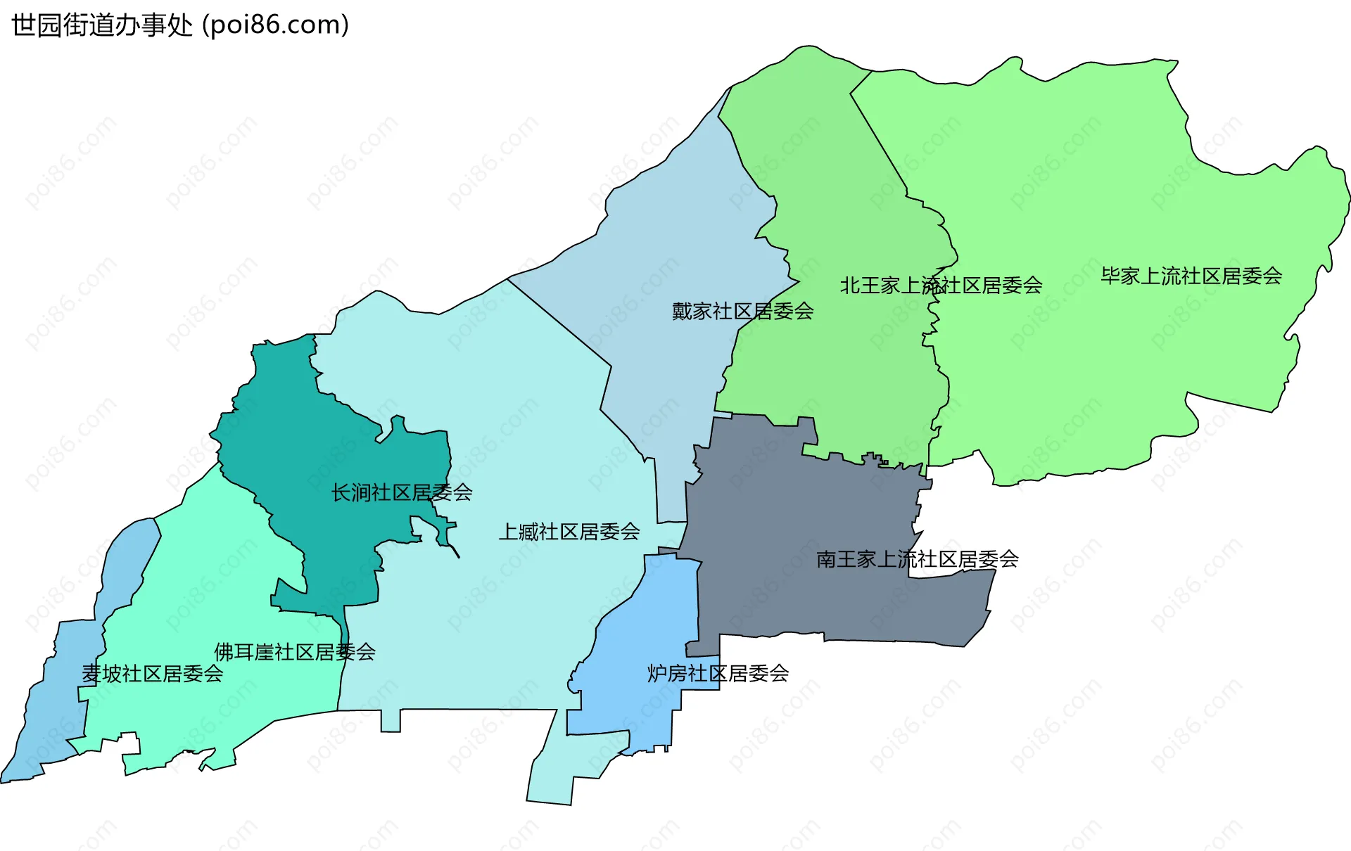 世园街道办事处边界地图(五级行政区划)
