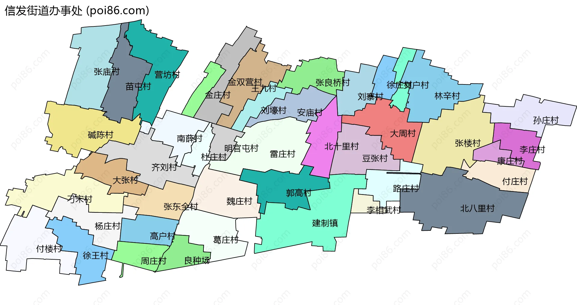 信发街道办事处边界地图(五级行政区划)