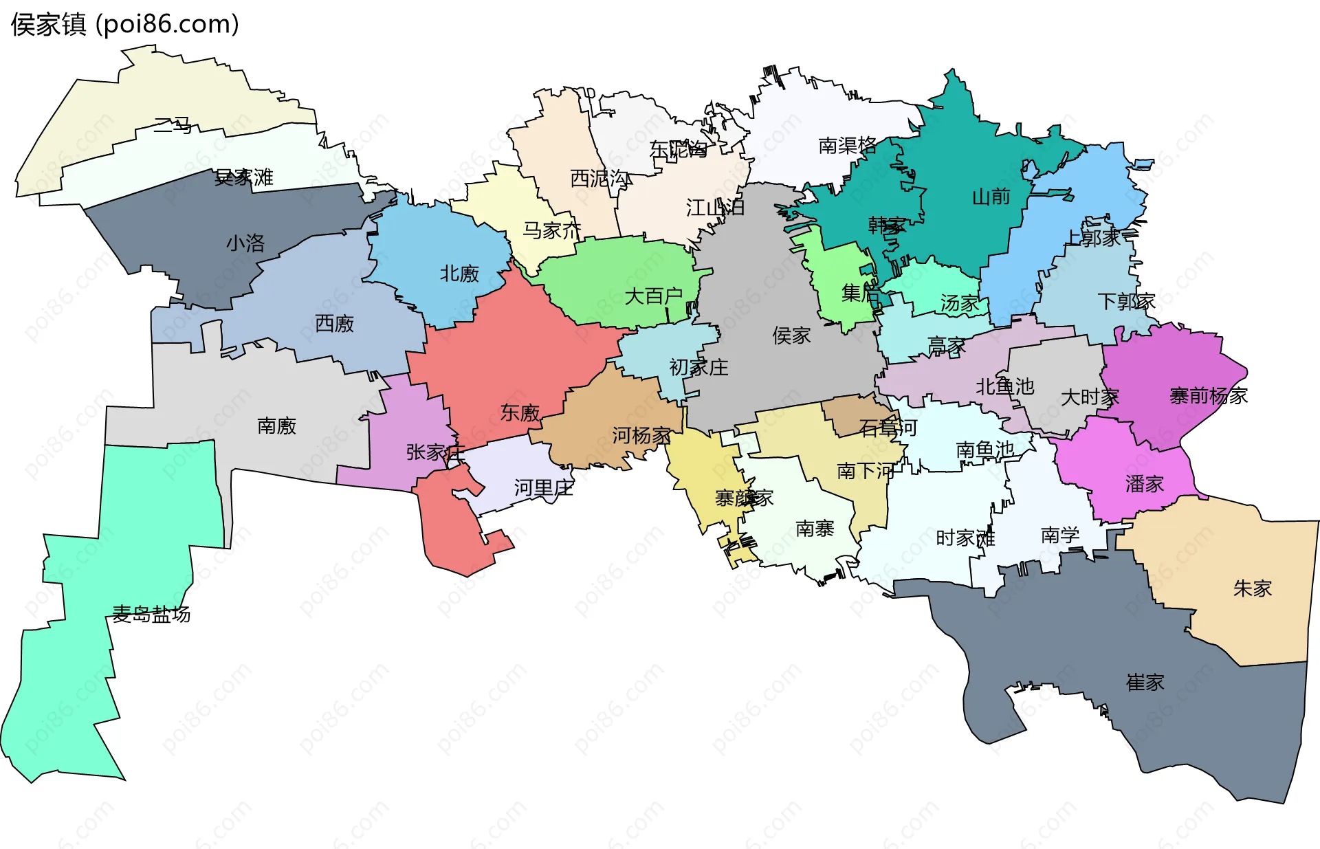 侯家镇边界地图(五级行政区划)