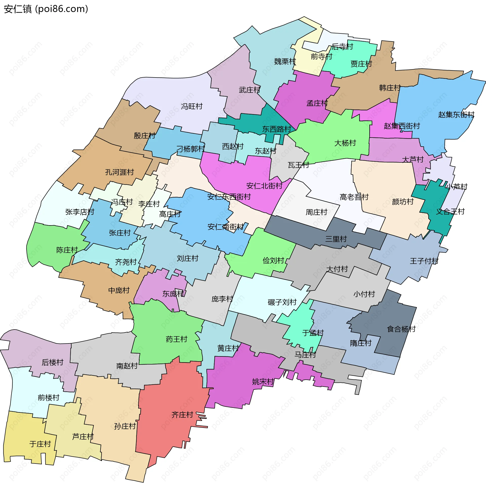 安仁镇边界地图(五级行政区划)