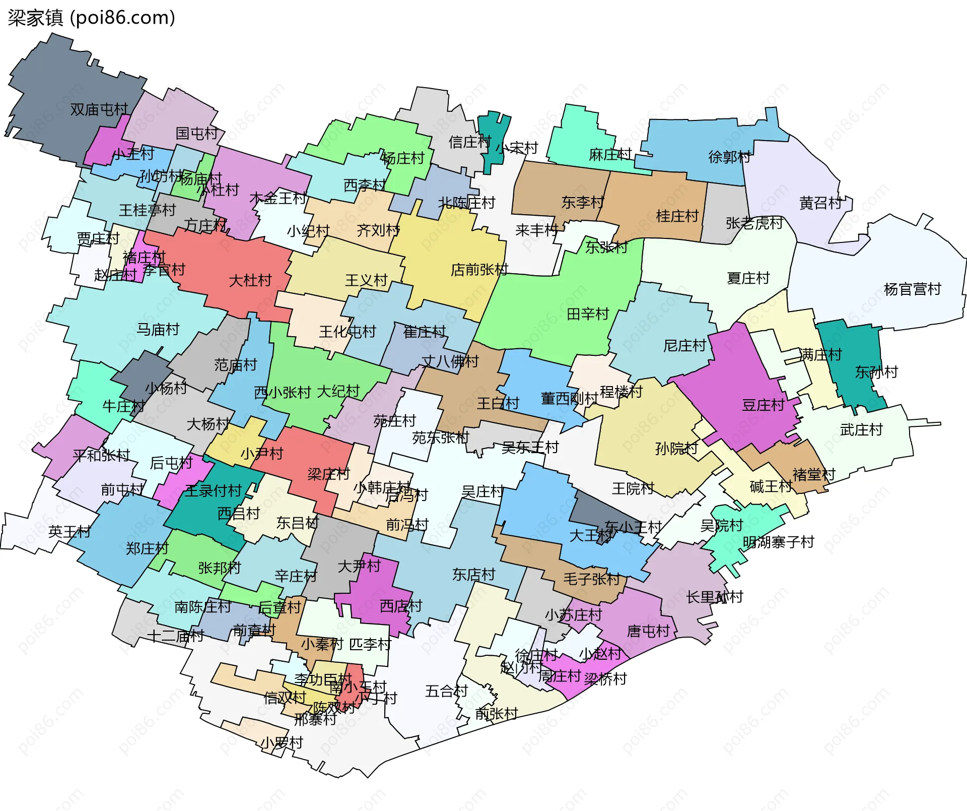 梁家镇边界地图(五级行政区划)