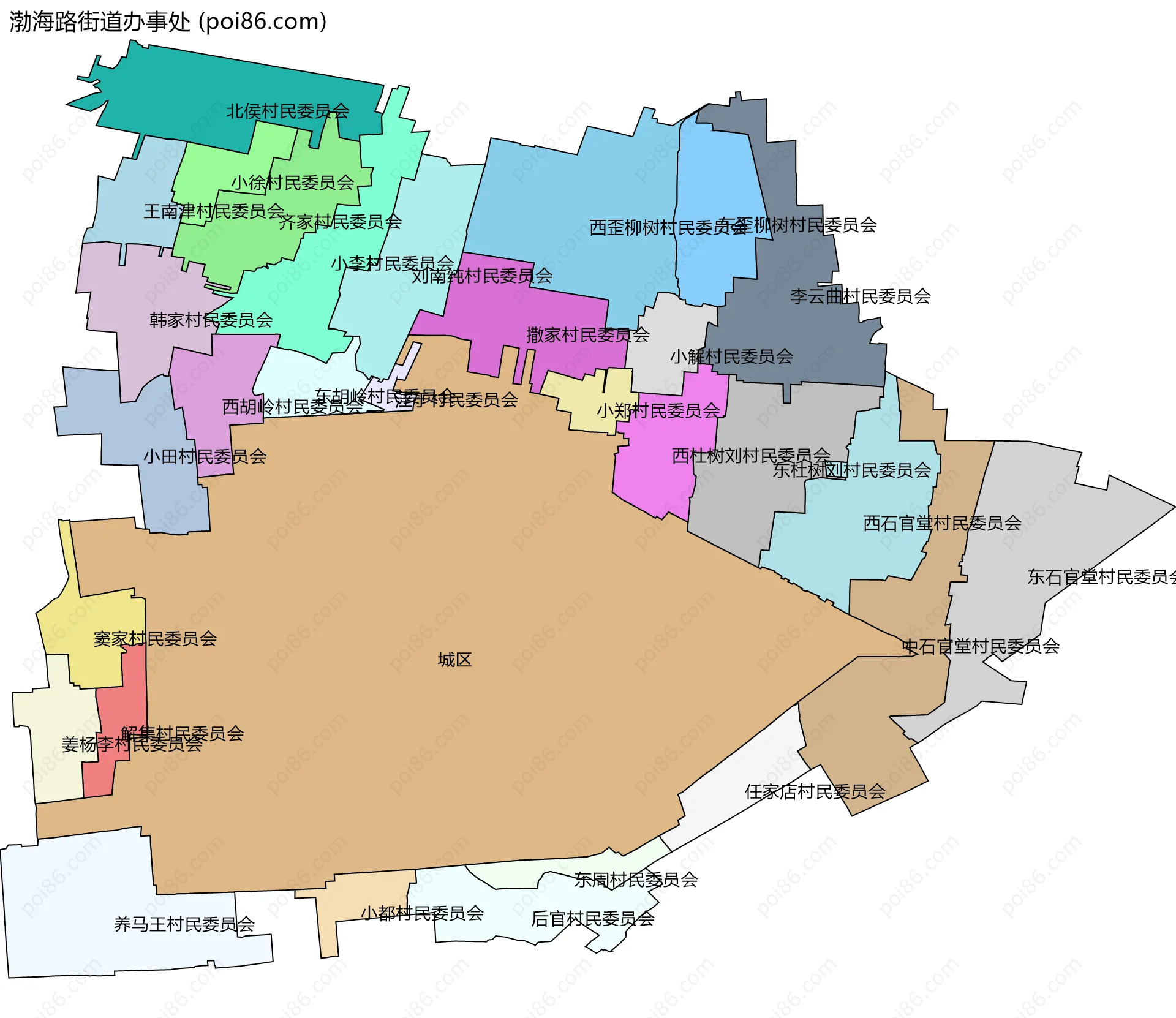 渤海路街道办事处边界地图(五级行政区划)