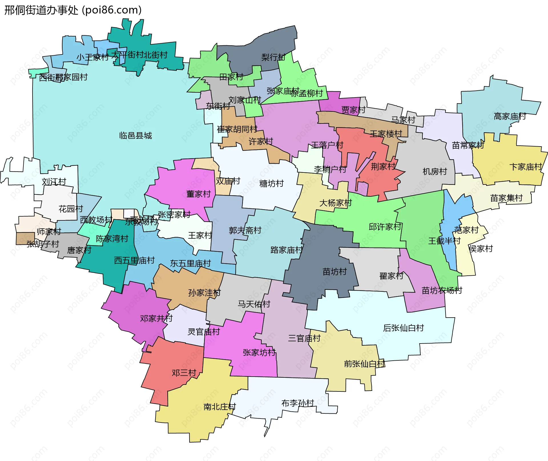 邢侗街道办事处边界地图(五级行政区划)