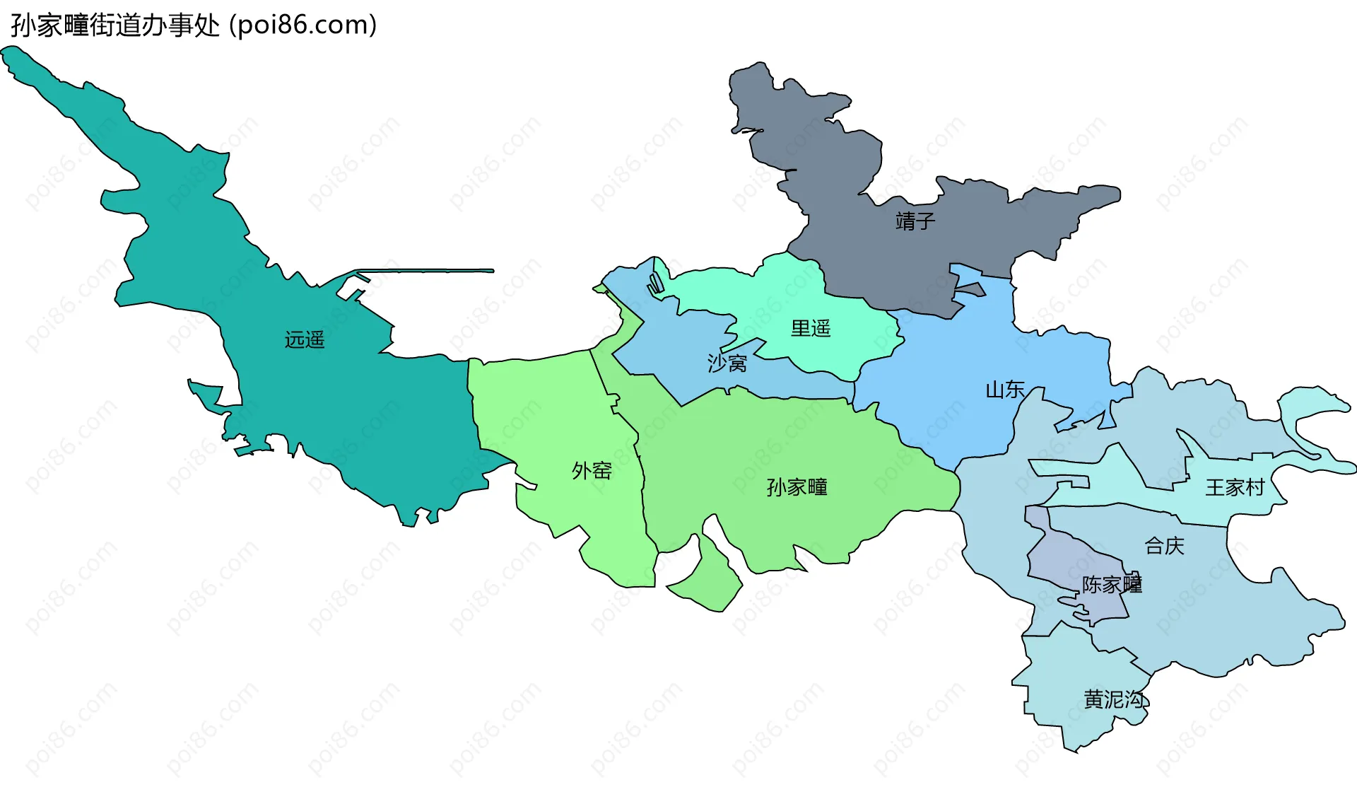 孙家疃街道办事处边界地图(五级行政区划)